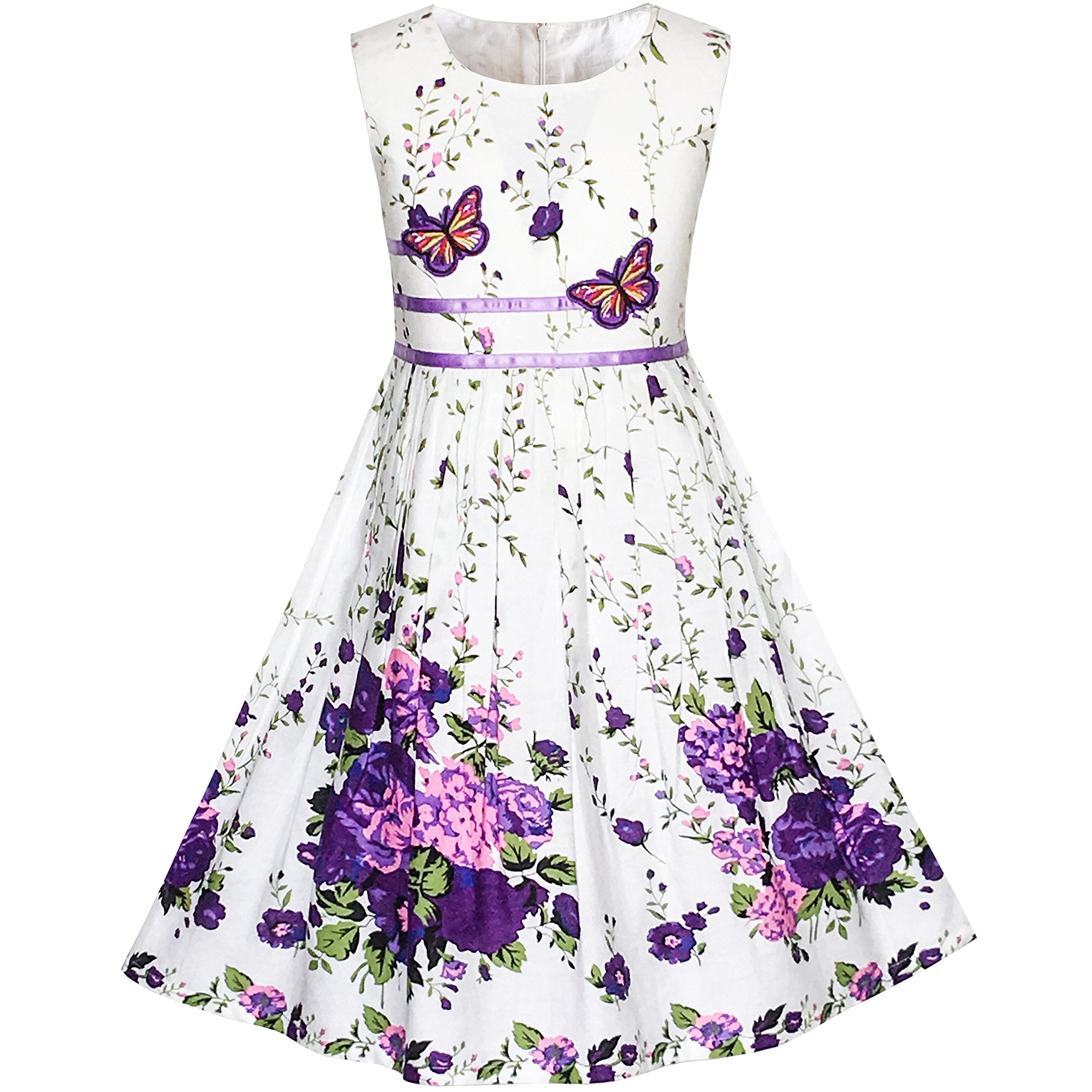 Sunny Fashion Kp13 Girls Dress Purple Flower Party Size 7-8