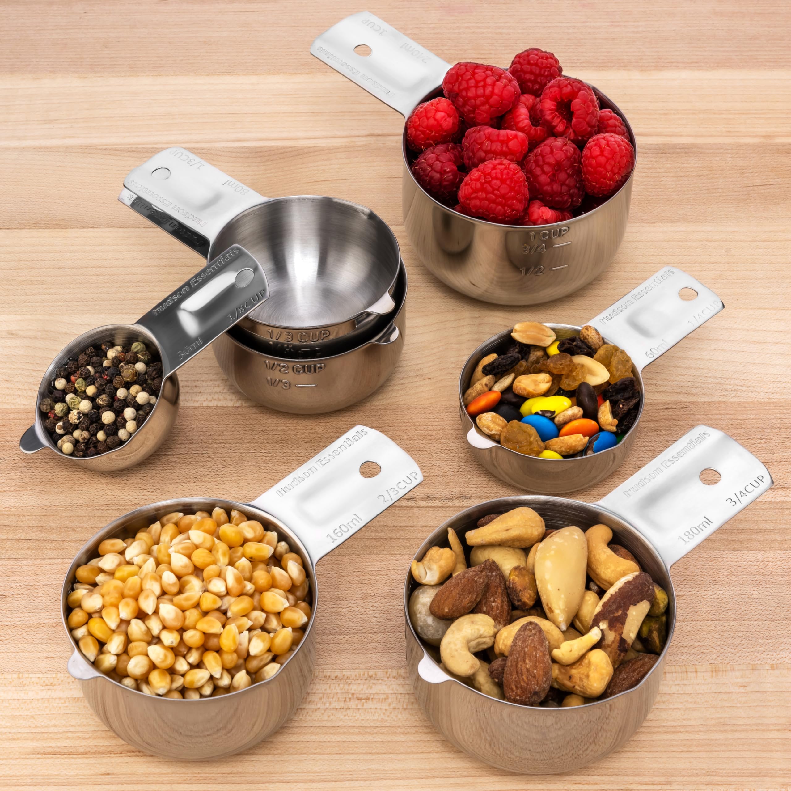 Hudson Essentials Stainless Steel Measuring Cups Set - Stackable Set With Spout (7 Piece Set)