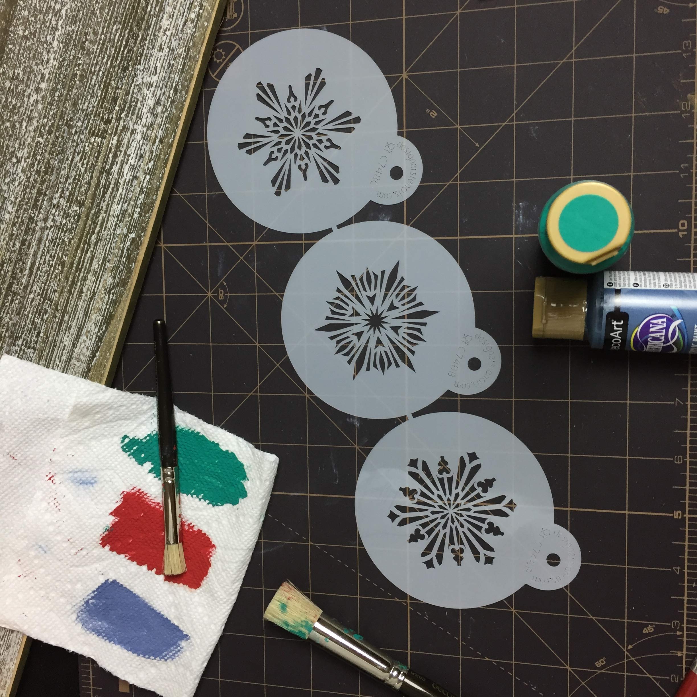 Designer Stencils Small Crystal Snowflakes 3 Cookie Stencils, Beige/Semi-Transparent