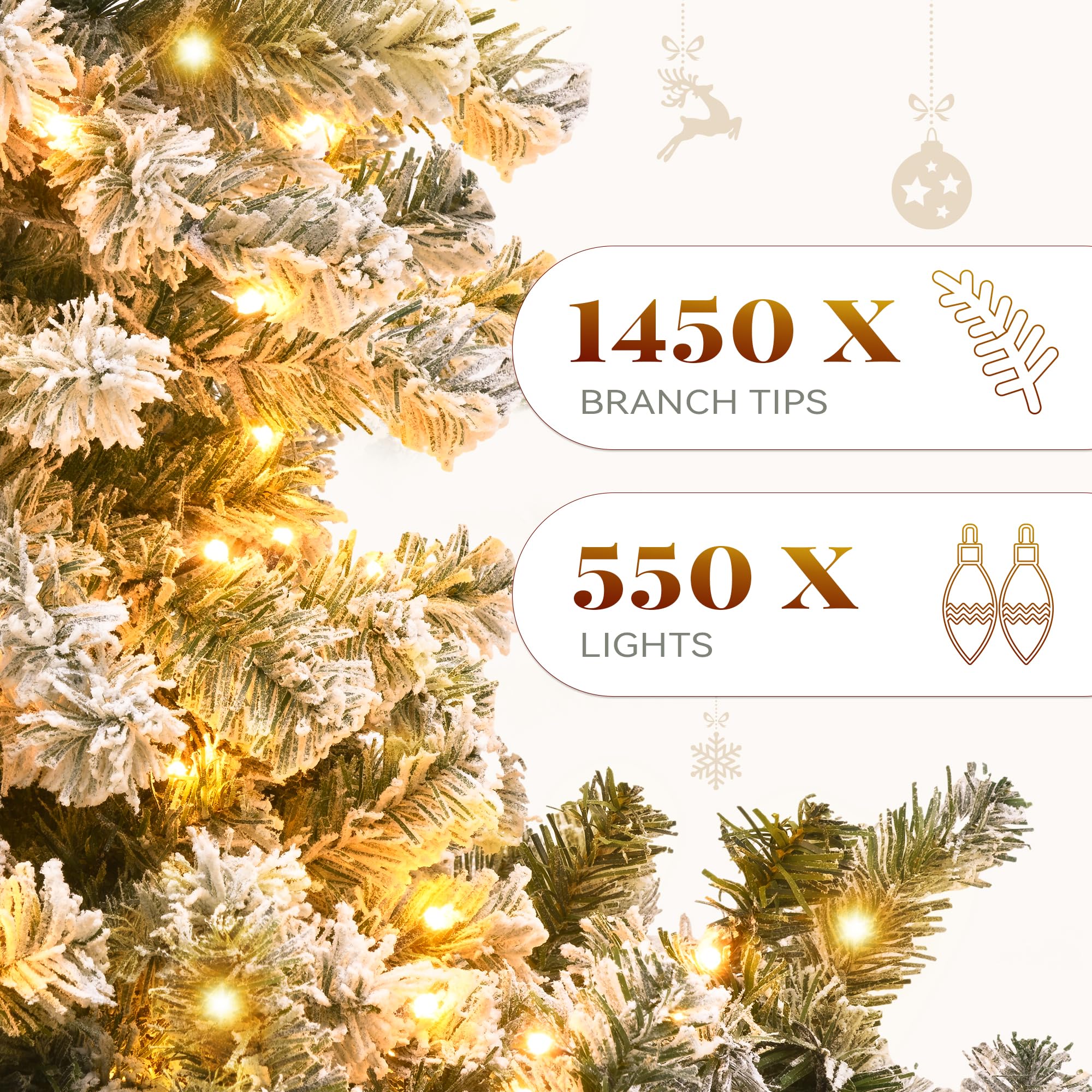 YITAHOME Prelit Snow Flocked Artificial Full Christmas Tree 7.5ft with Remote Control, Christmas Pine Tree with 11 Light-Modes,