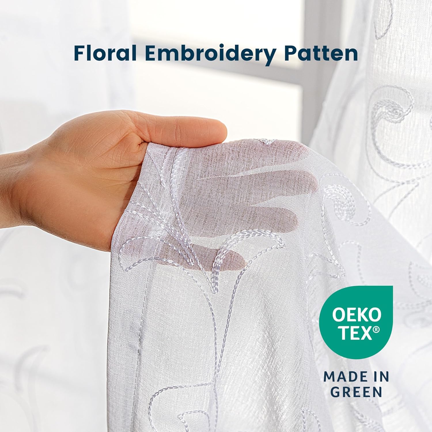 White Leaf Lightweight Washable Sheer Curtains for Living Room & Bedroom