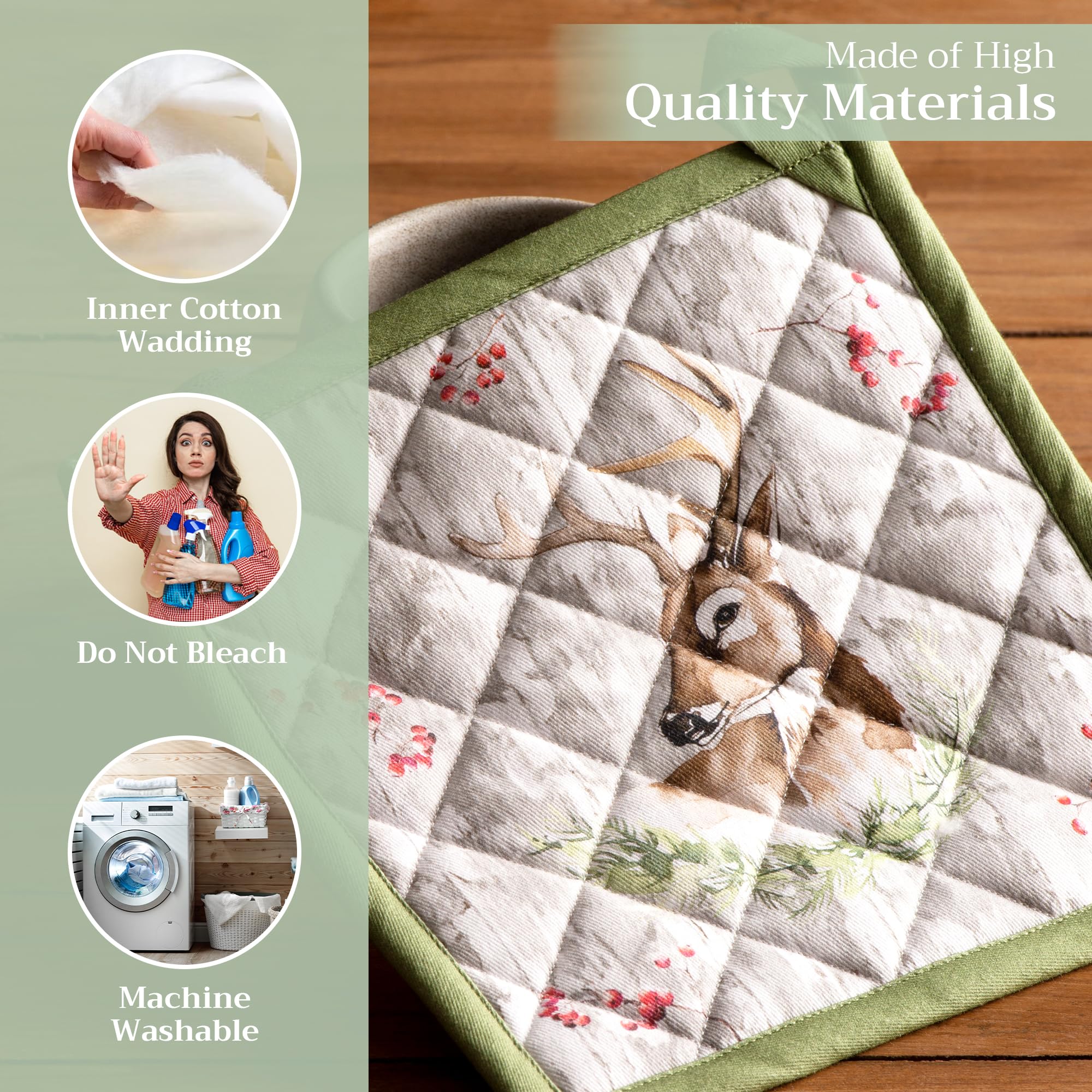 Maison d' Hermine Pot Holder 100% Cotton Heat Resistant Hot Pads with Loop Potholder for Gifts Baking Grilling  Handling Hot Pans  Mountain Life - Thanksgiving/Christmas (8 Inch x 8 Inch)
