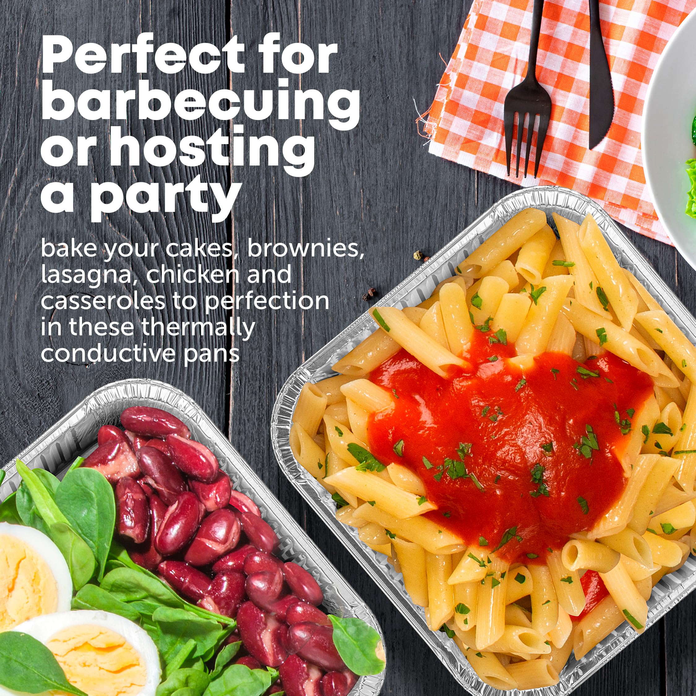 8X8 Disposable Aluminum Pans - 10 Pack Foil Pans For Cooking, Baking Cakes, Roasting & Homemade Breads - Disposable Food Contain