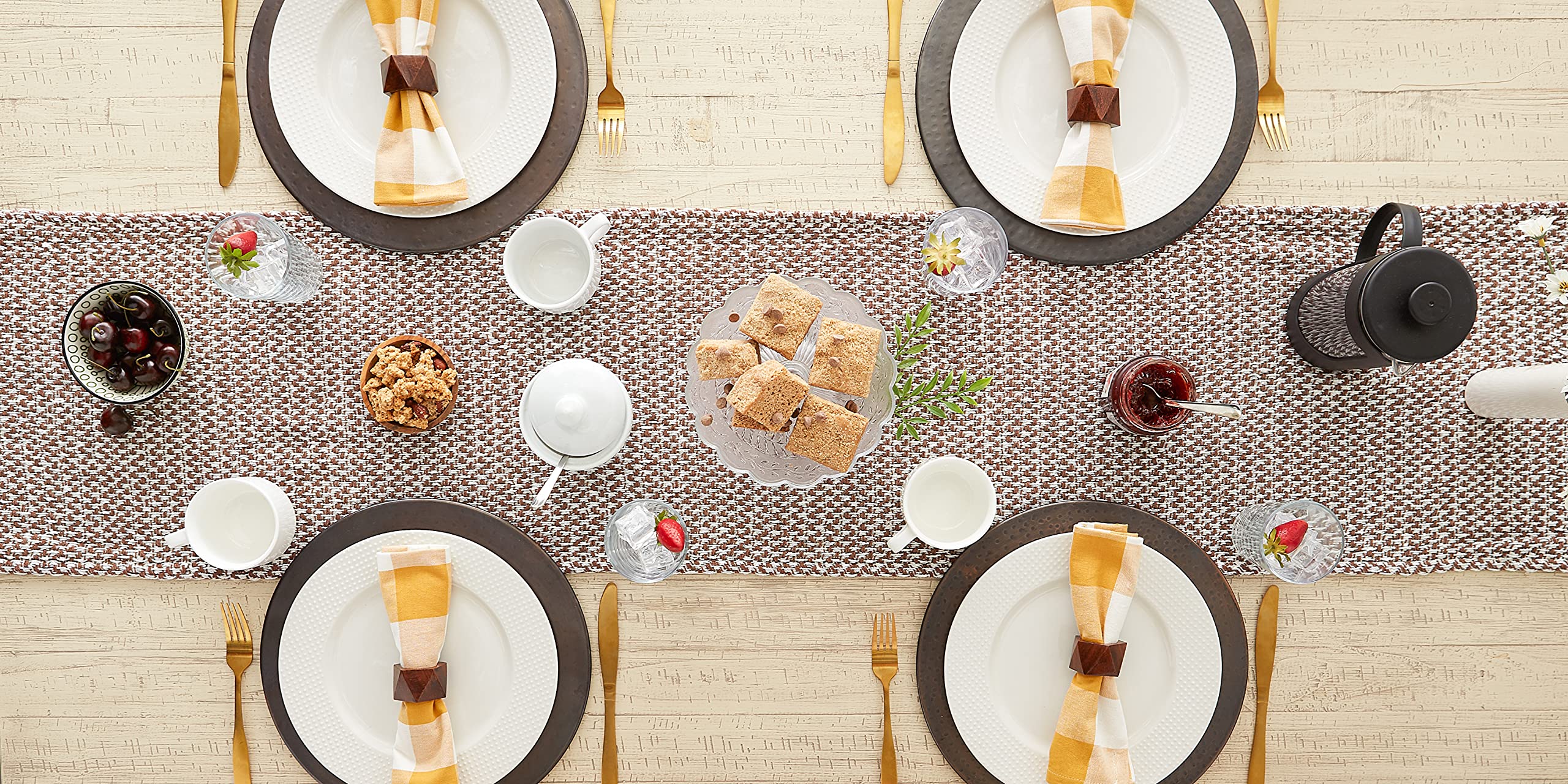 Dii Woven Basics Collection 100% Cotton Knit Table Runner, 15X72, Bark Brown
