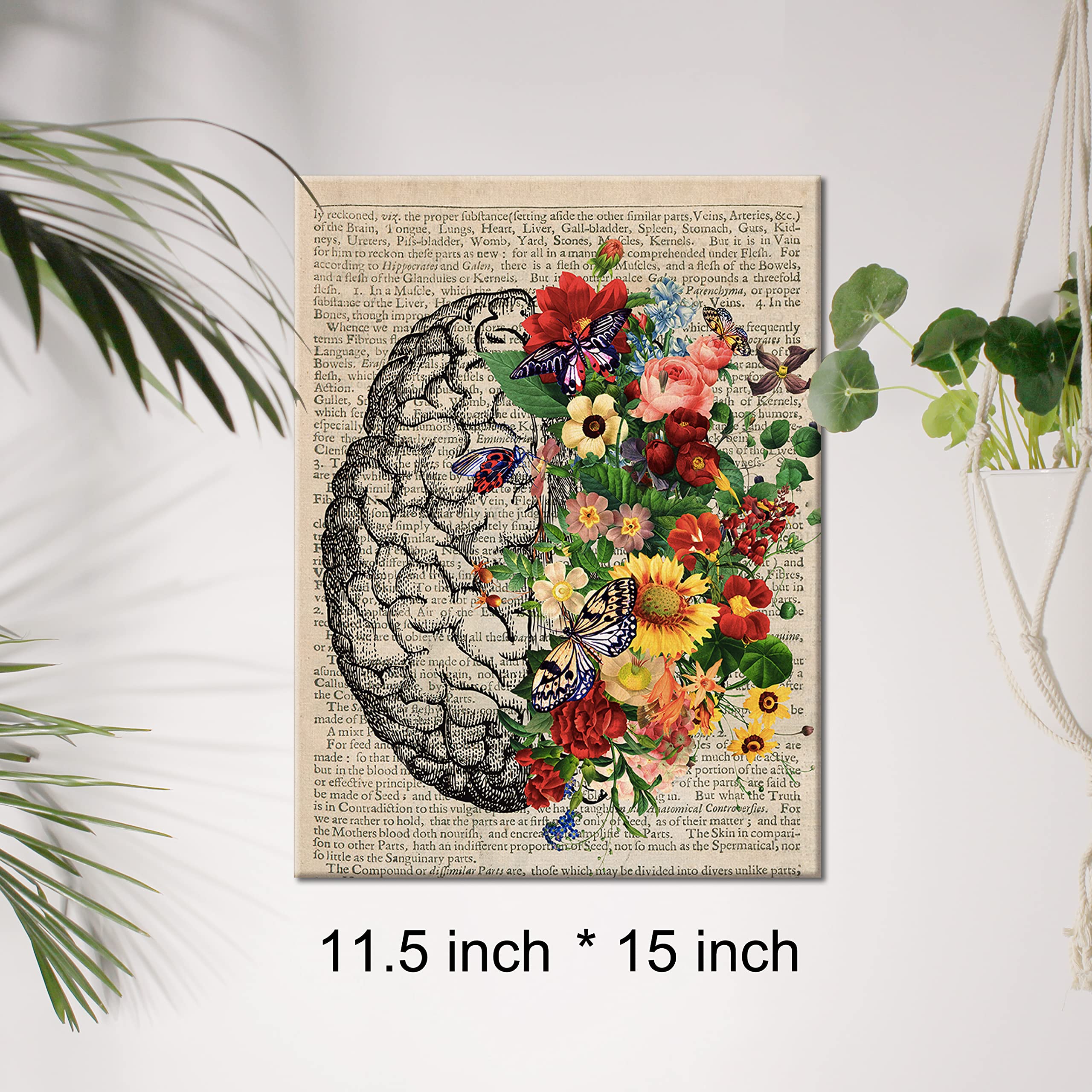 Brain Art Flower Anatomy Canvas Wall Art Human Brain Butterfly Canvas Print Medical Painting Wall Decor Framed Psychology Gift 1