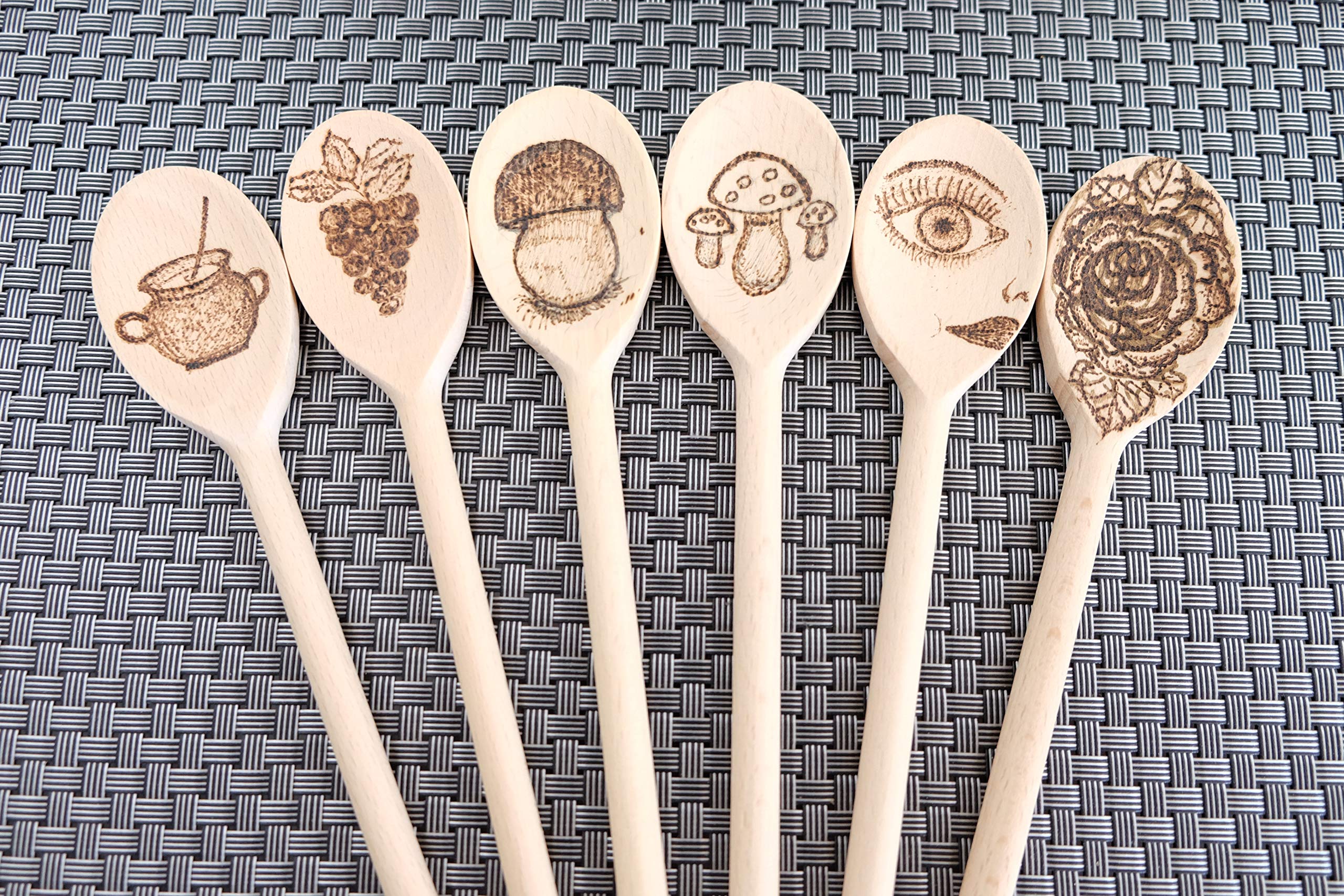 BICB Mini Wooden Spoons Set of 6, 8-Inch Beechwood Mixing Spoons for Baking and Stirring, Brown