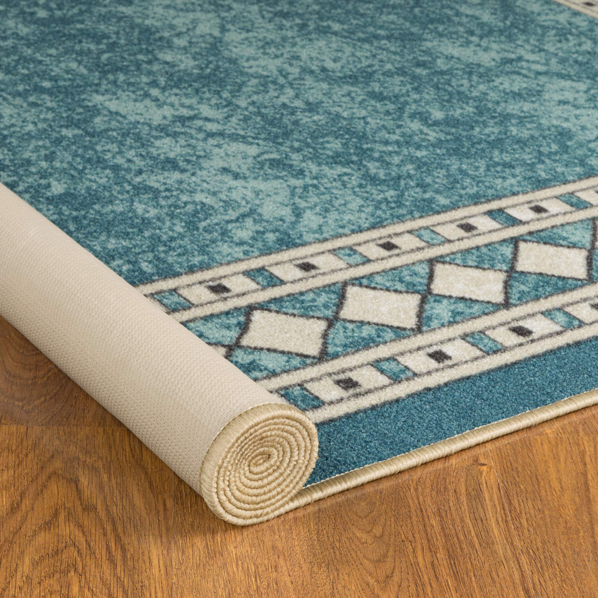 Antep Rugs Alfombras Modern Bordered 3x5 Non-Skid (Non-Slip) Low Profile Pile Rubber Backing Indoor Area Rugs (Blue, 3 x 5)