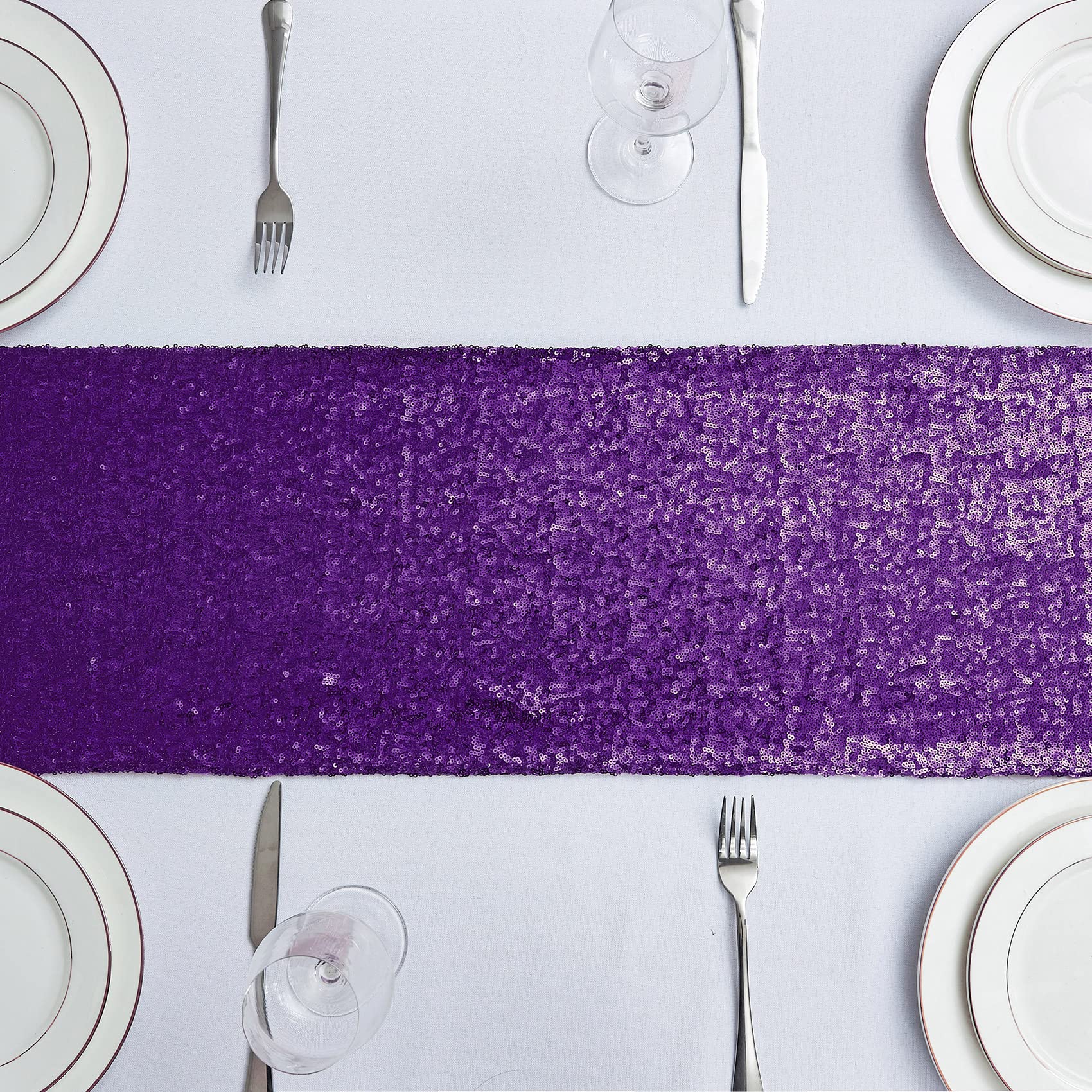 6Pcs 12X72 Inch Sequin Table Runner Purple Glitter Table Runner For Party, Wedding, Bridal Baby Shower, Event Decorations(6Pcs,