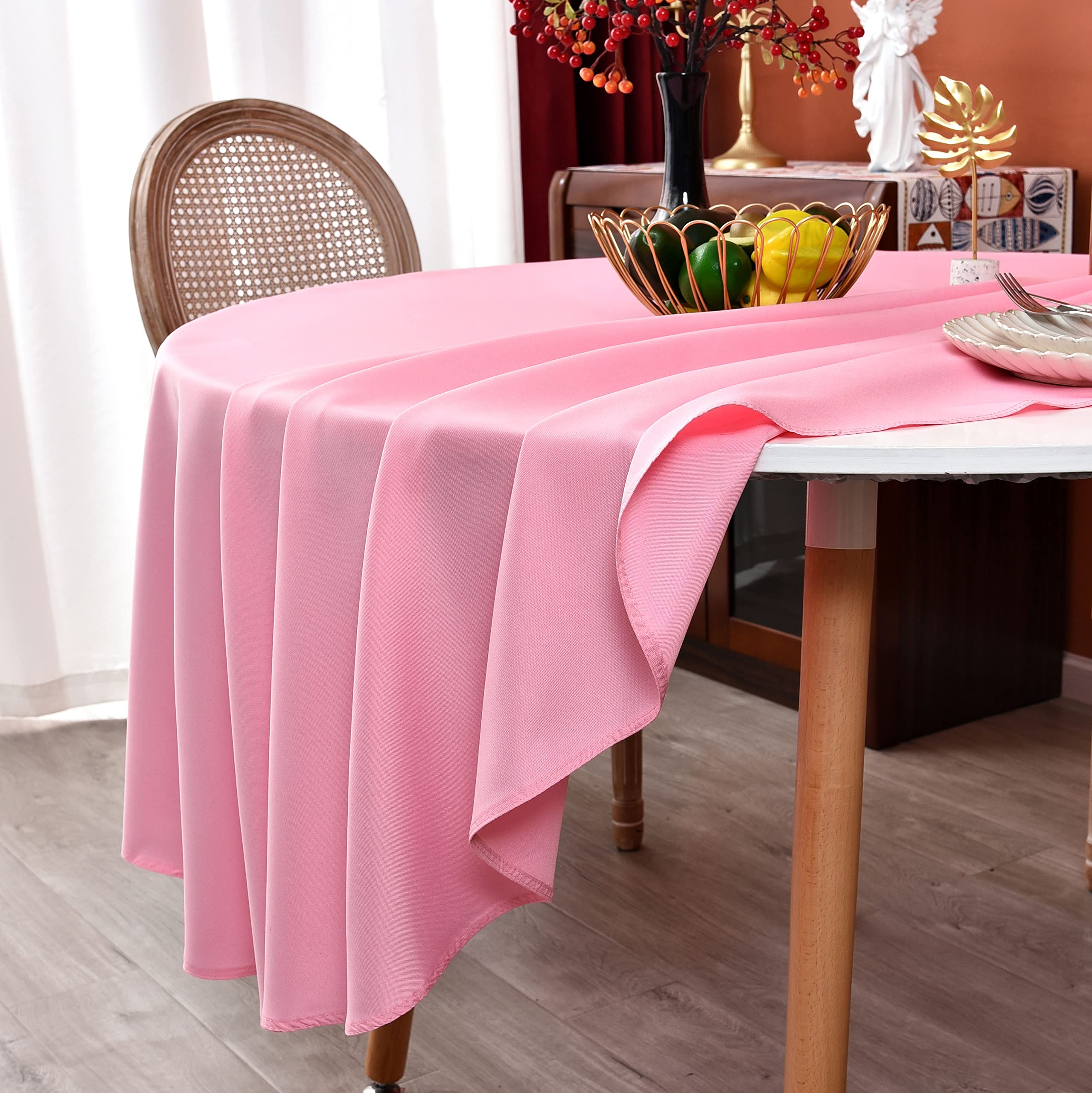 Meanmoy Pink 210 Gsm Water & Stain Resistant Round Tablecloth For Circle Table - Solid 70 Inch Table Cloth Cover In Wrinkle Free