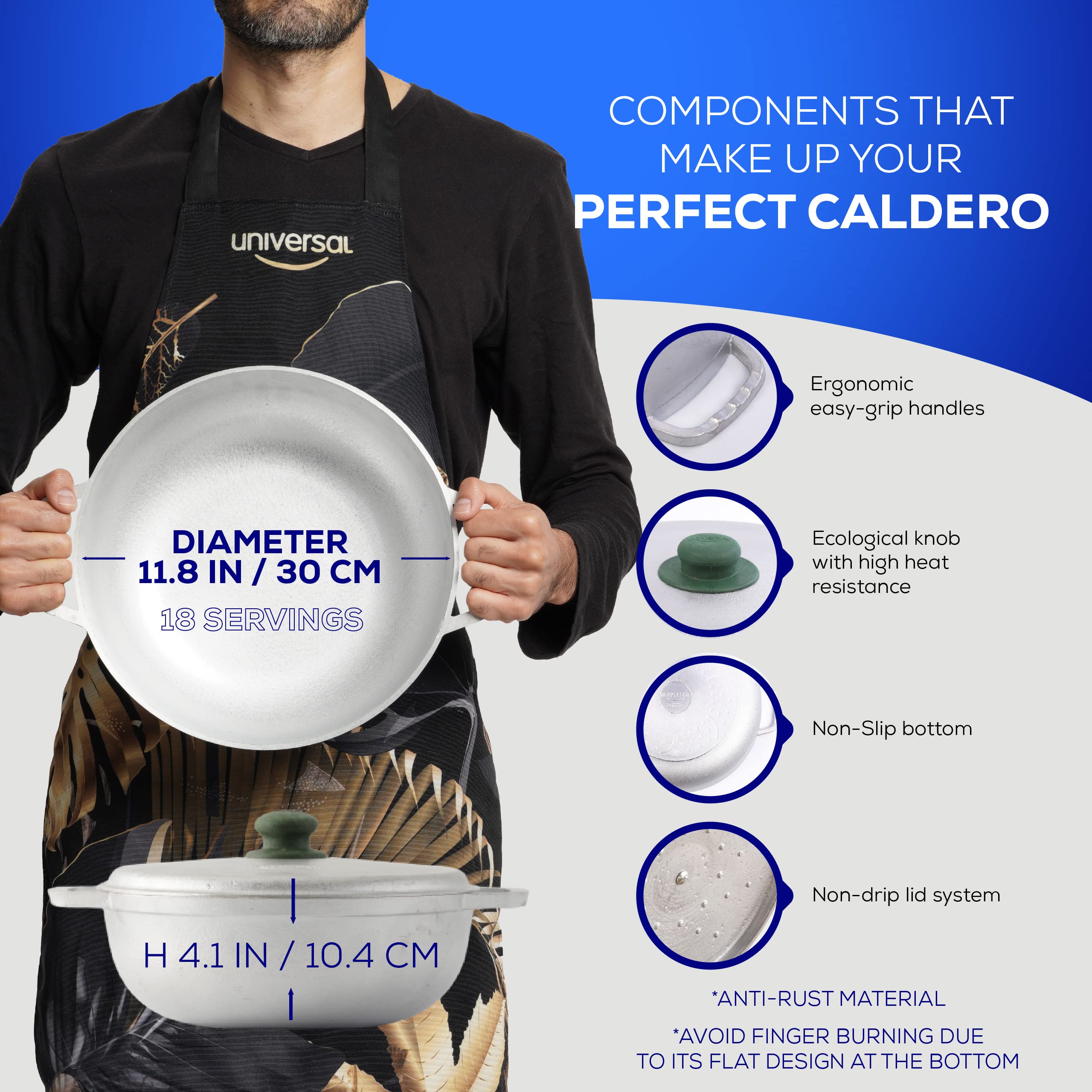 Universal 6.3Qt / 6L Cast Aluminum Caldero Rice Cooker 18 Cups - Even Heat Distribution Deep Fryer for Fast Cooking and Easy Cleaning  Ergonomic Handles Large Soup Pot  for French Fries  Stews