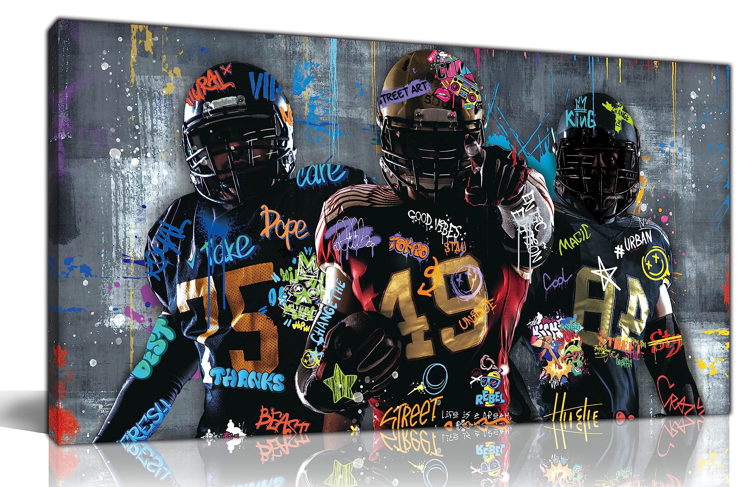 Caneito Graffiti Rugby Wall Art For Living Room, Large Canvas Wall Art Print Painting For Bedroom, Cool Sport Picture Wall Decor