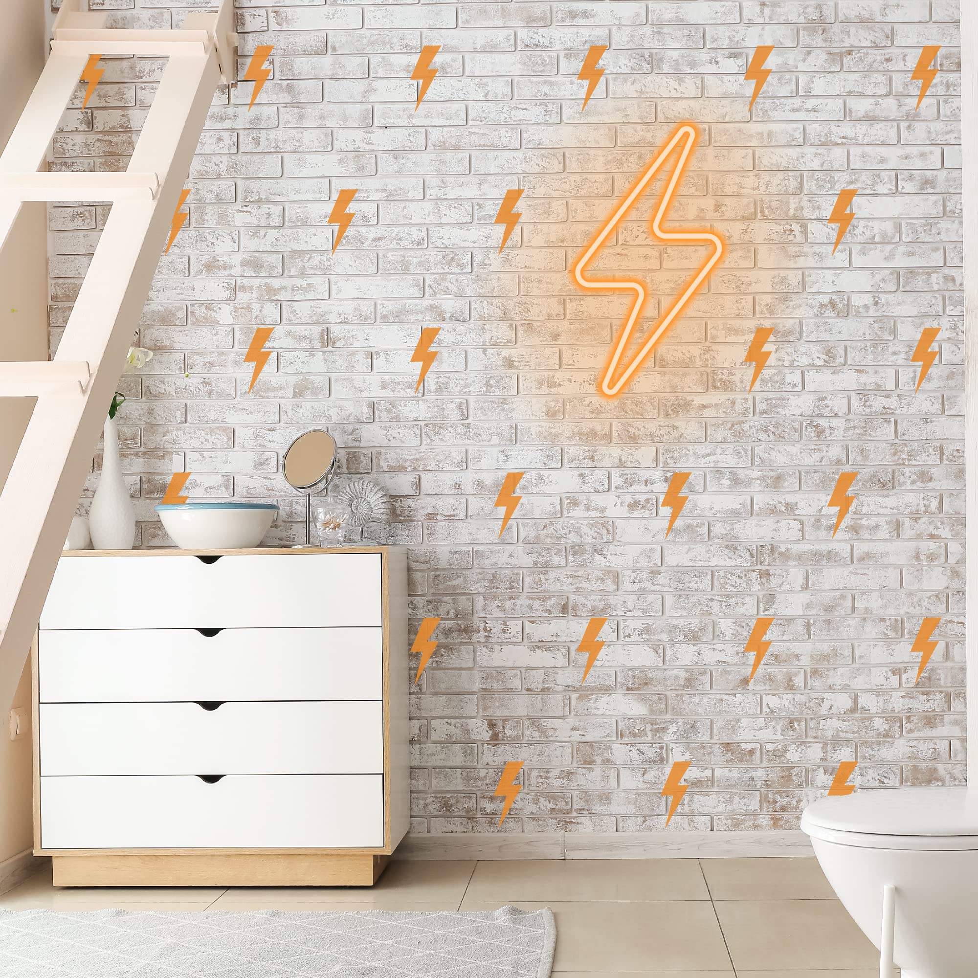 Shyjshyj Large Orange Vinyl Lighting Bolt Wall Decals,Peel And Stick Modern Thunder Stickers For Teens Boys Girls Students Bedro