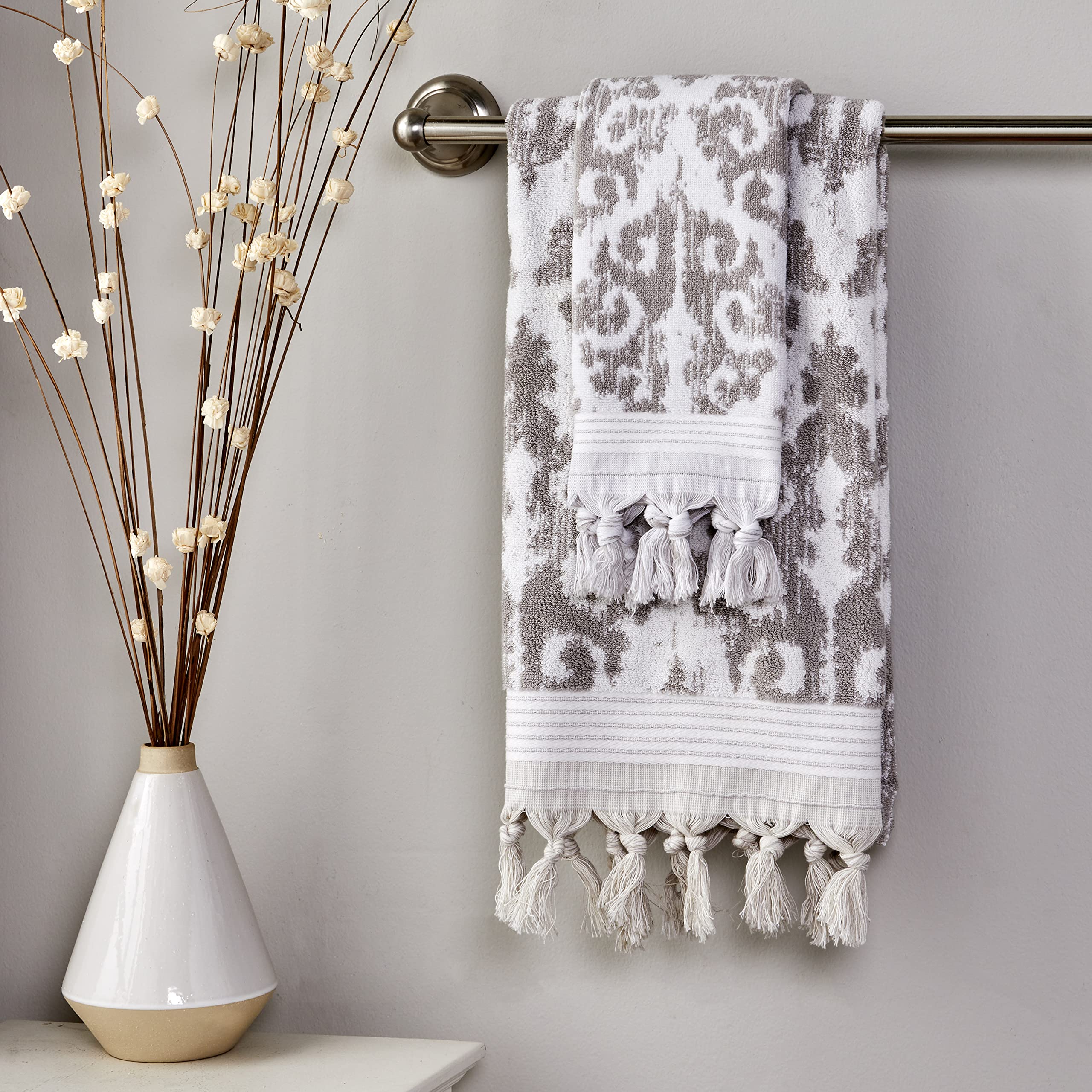 SKL Home Mirage Fringe 100% Turkish Cotton Bath Towel  Taupe