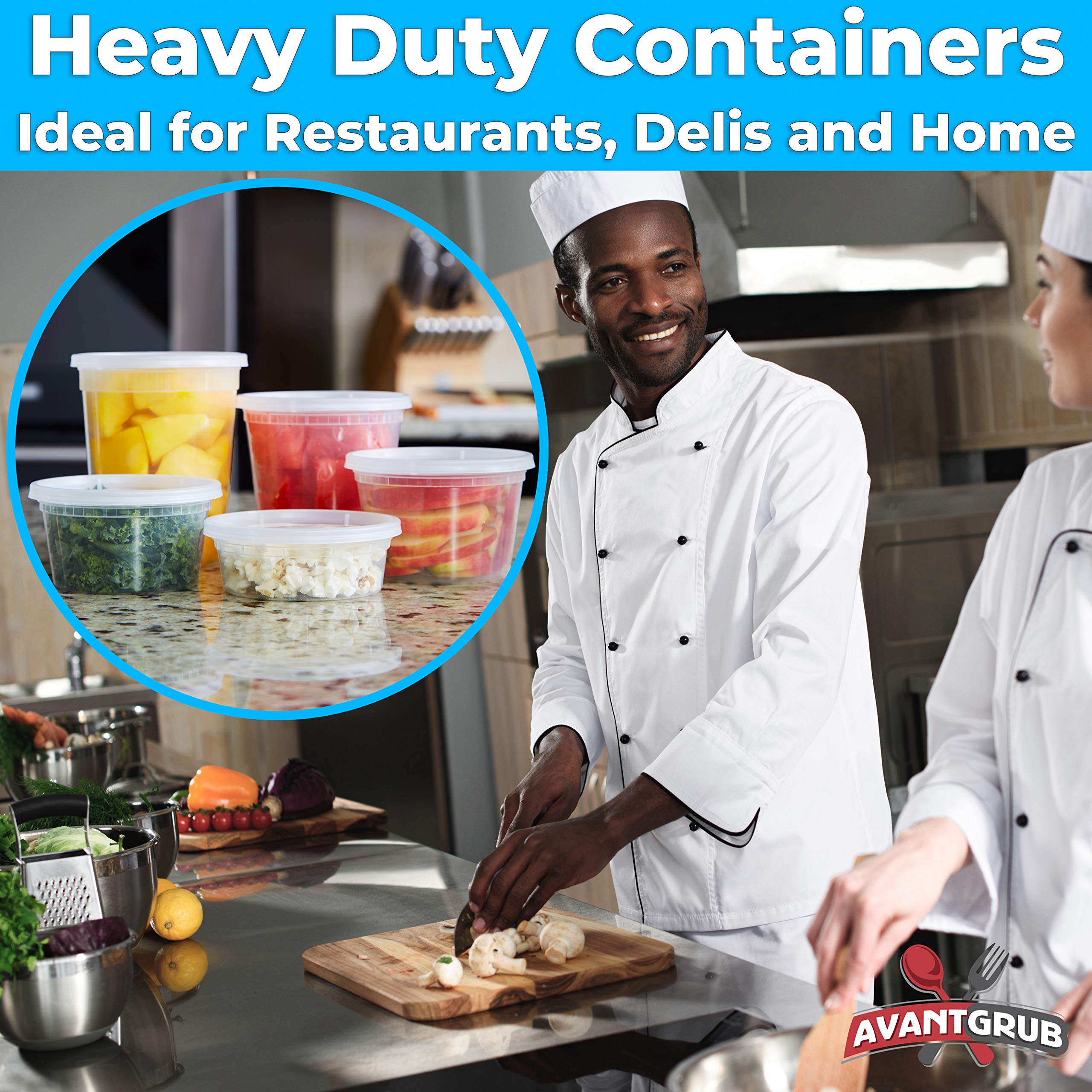 Avant Grub Food Storage Container, Deli Grade, Bpa Free Plastic Containers With Lids, 12Ct. Leakproof, Microwavable Portion Cont