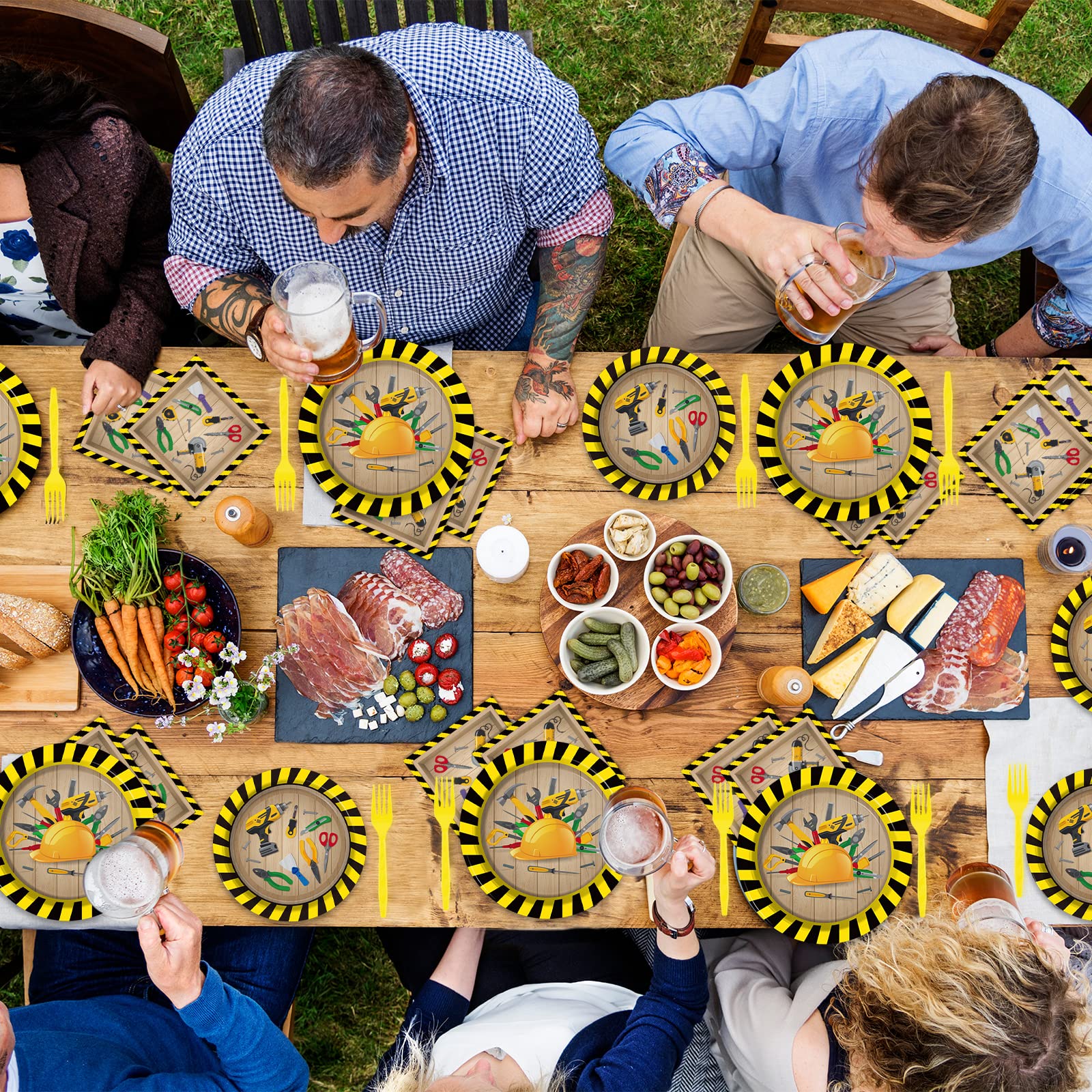 chiazllta 96 Pcs Handyman Tools Party Paper Plate and Napkins Construction Birthday Party Decorations Little Builder Handy Party Paper Plates Napkins Forks for Party Favors 24 Guests