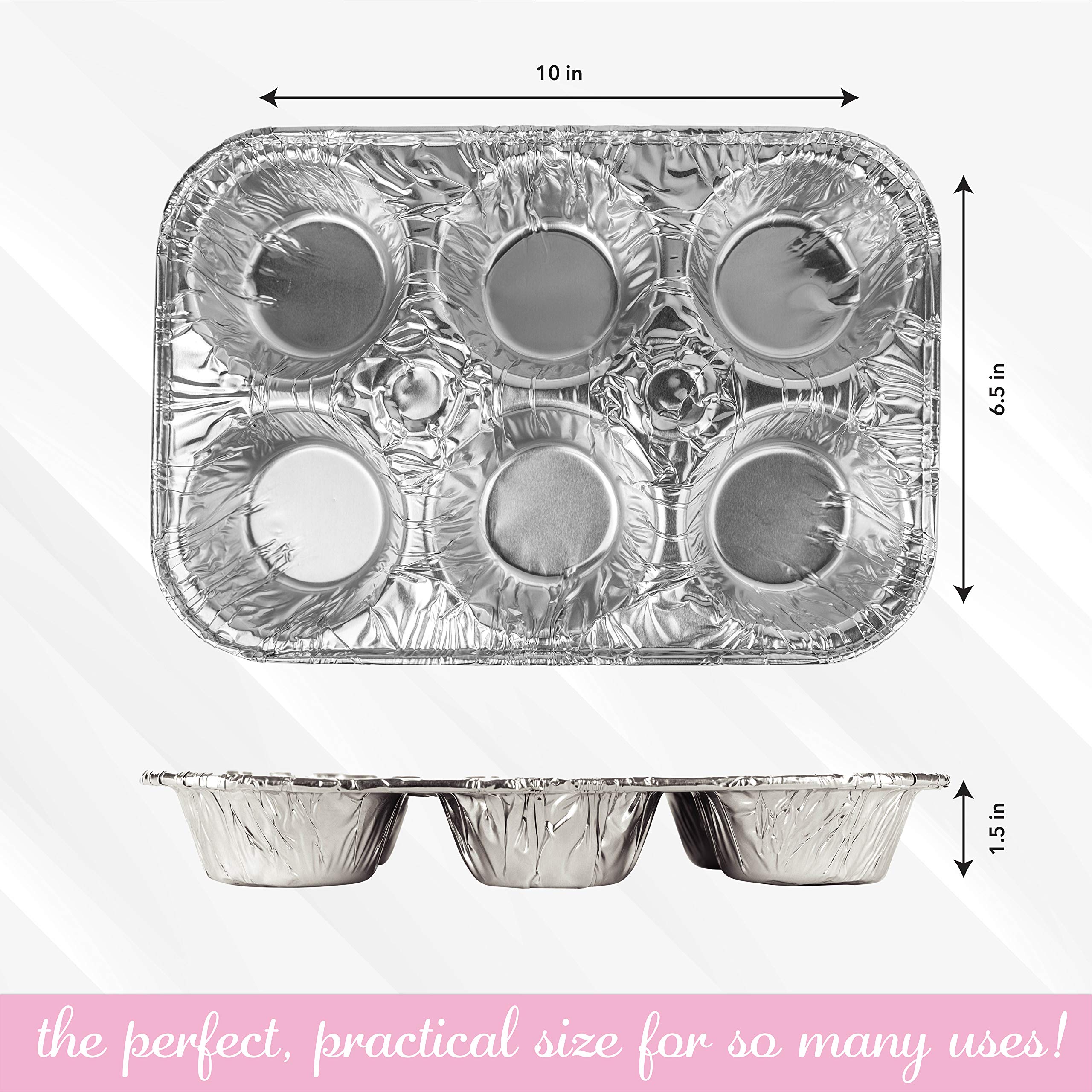 Plasticpro Aluminum Foil Muffin Pans Reusable And Disposable, Holds 6 Cupcakes / Muffin & Pie Foil Pan Pack Of 20
