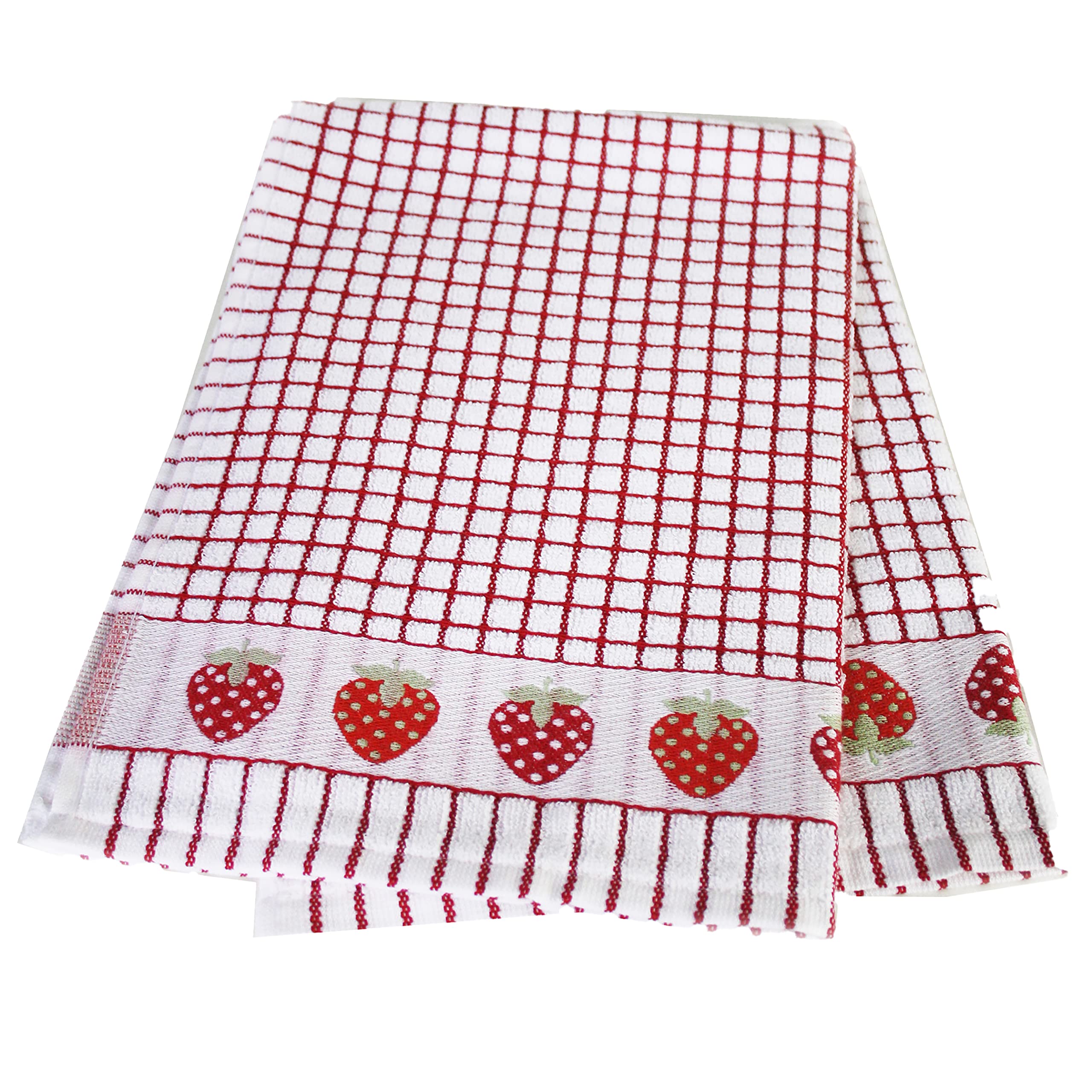 Samuel Lamont Poli-Dri Jacquard Towel White With Red And Strawberries Trim