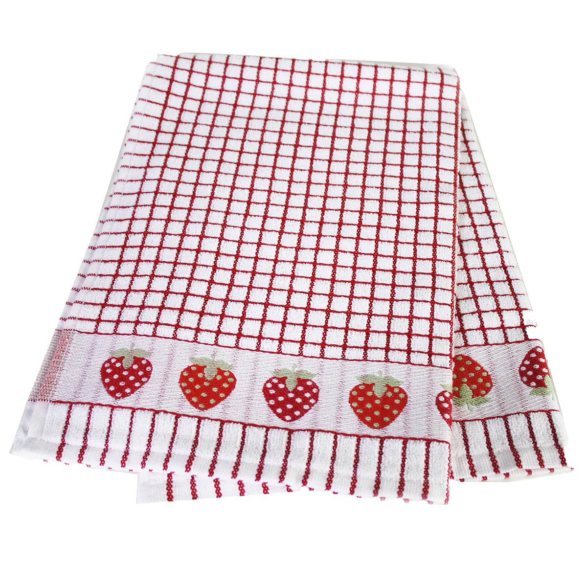 Samuel Lamont Poli-Dri Jacquard Towel White With Red And Strawberries Trim