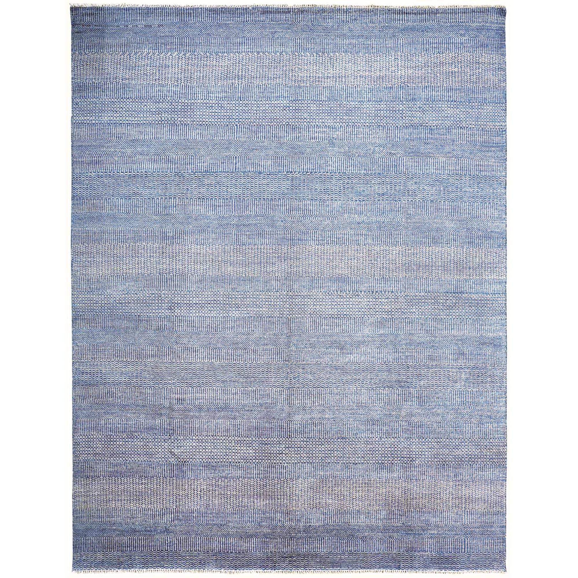 2 X 3 Blue And Silver Wool Striped Hand Knotted Area Rug