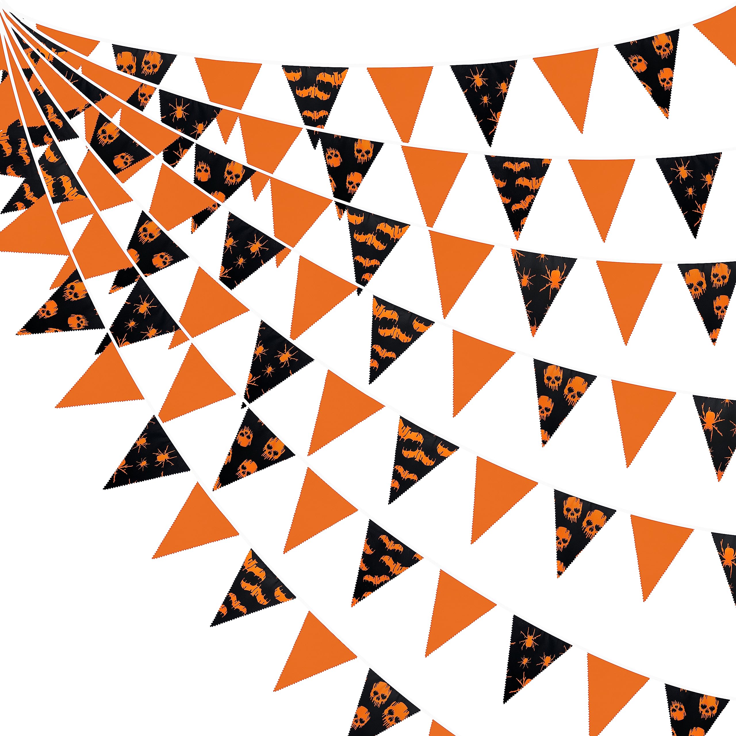 32Ft Orange Black Halloween Party Decorations Spider Skull Bats Fabric Pennant Banner Triangle Flag Bunting Garland Streamers Fo