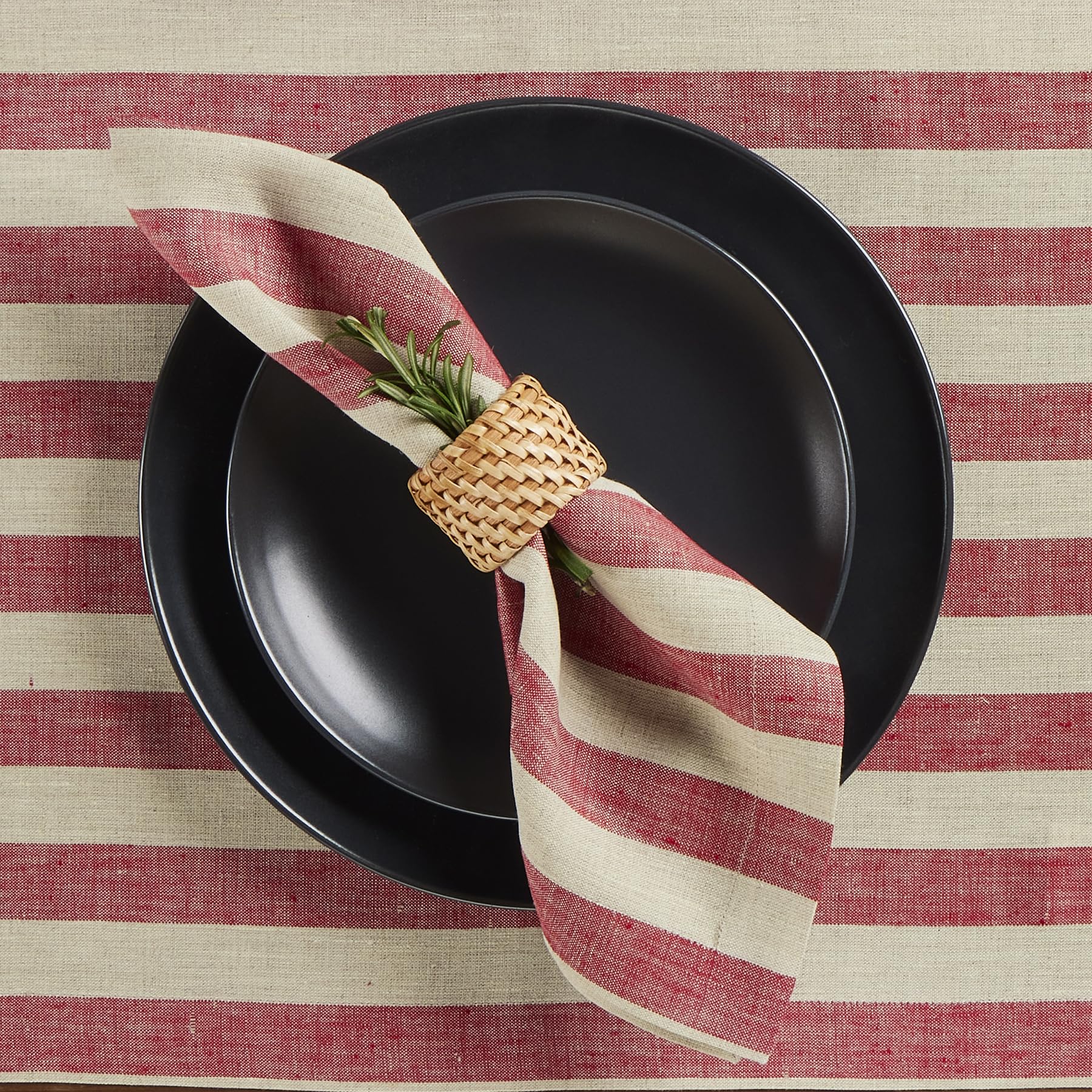 Solino Home Stripe Linen Dinner Napkins 20 X 20 Inch - 100% Pure Linen Red And Natural Cloth Napkins Set Of 4 For Spring - Sorre