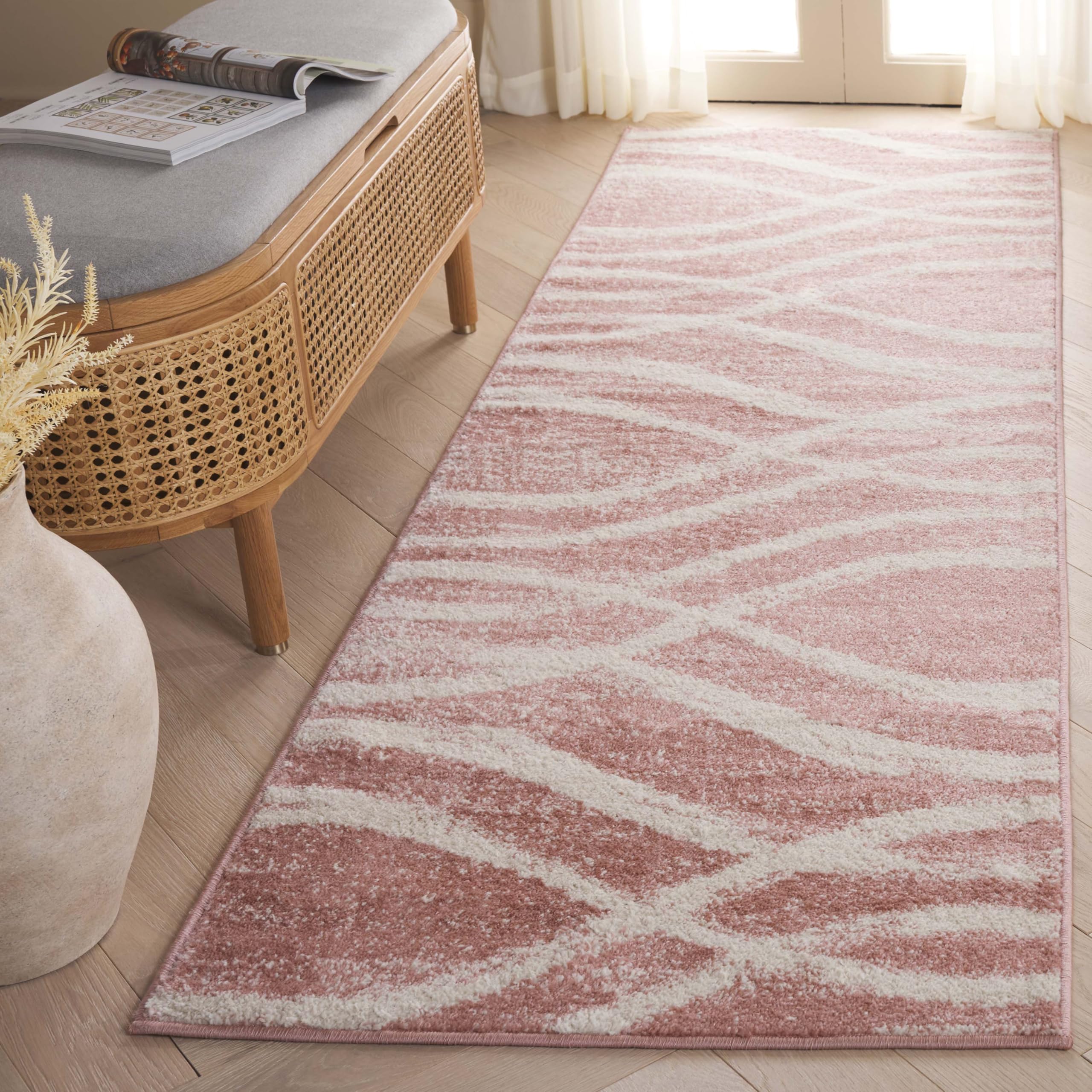 SAFAVIEH Adirondack Collection Runner Rug - 26 x 6, Rose & Cream, Modern Wave Distressed Design, Non-Shedding & Easy Care, Ide