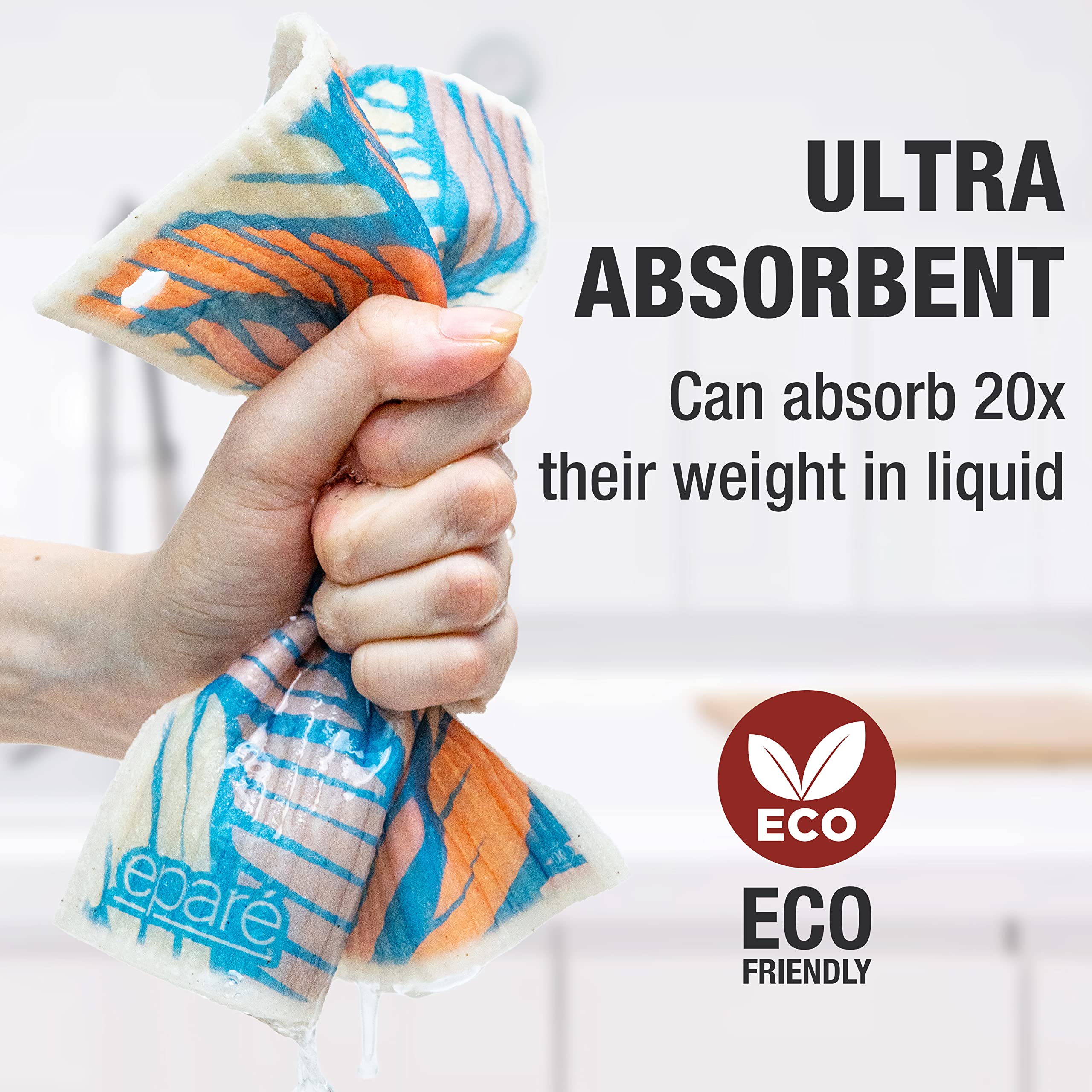 Swedish Dish Cloth With Hook - 8 Pack Cellulose Sponge Cloths Kitchen Reusable - Ultra Absorbent, Non Scratch & Quick Drying Swe