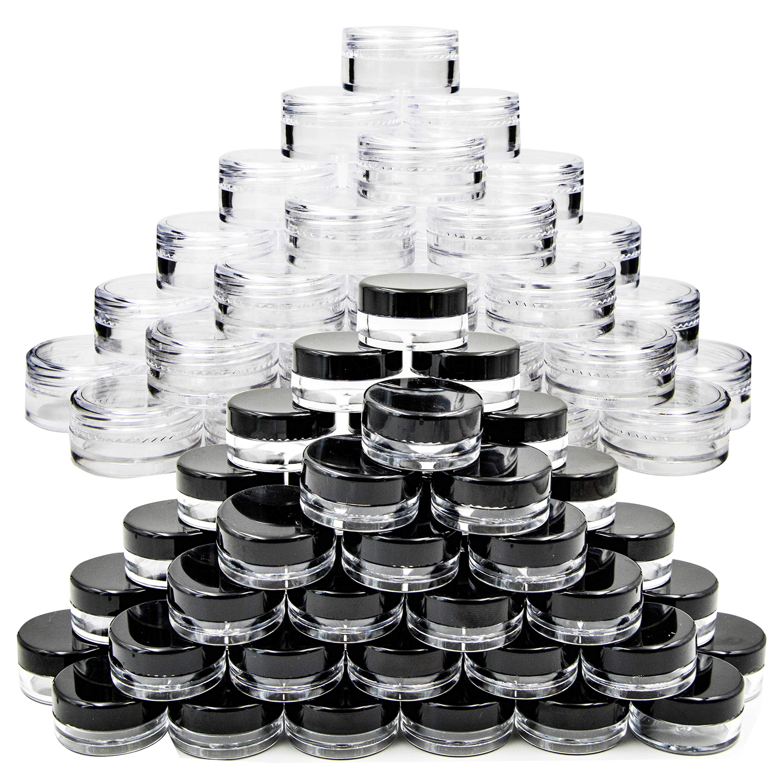 Youngever 140 Pcs Empty Plastic Cosmetic Samples Containers, 80 Pack 5G Plastic Jars With Lids (40 White,40 Black), 60 Pack 3G C