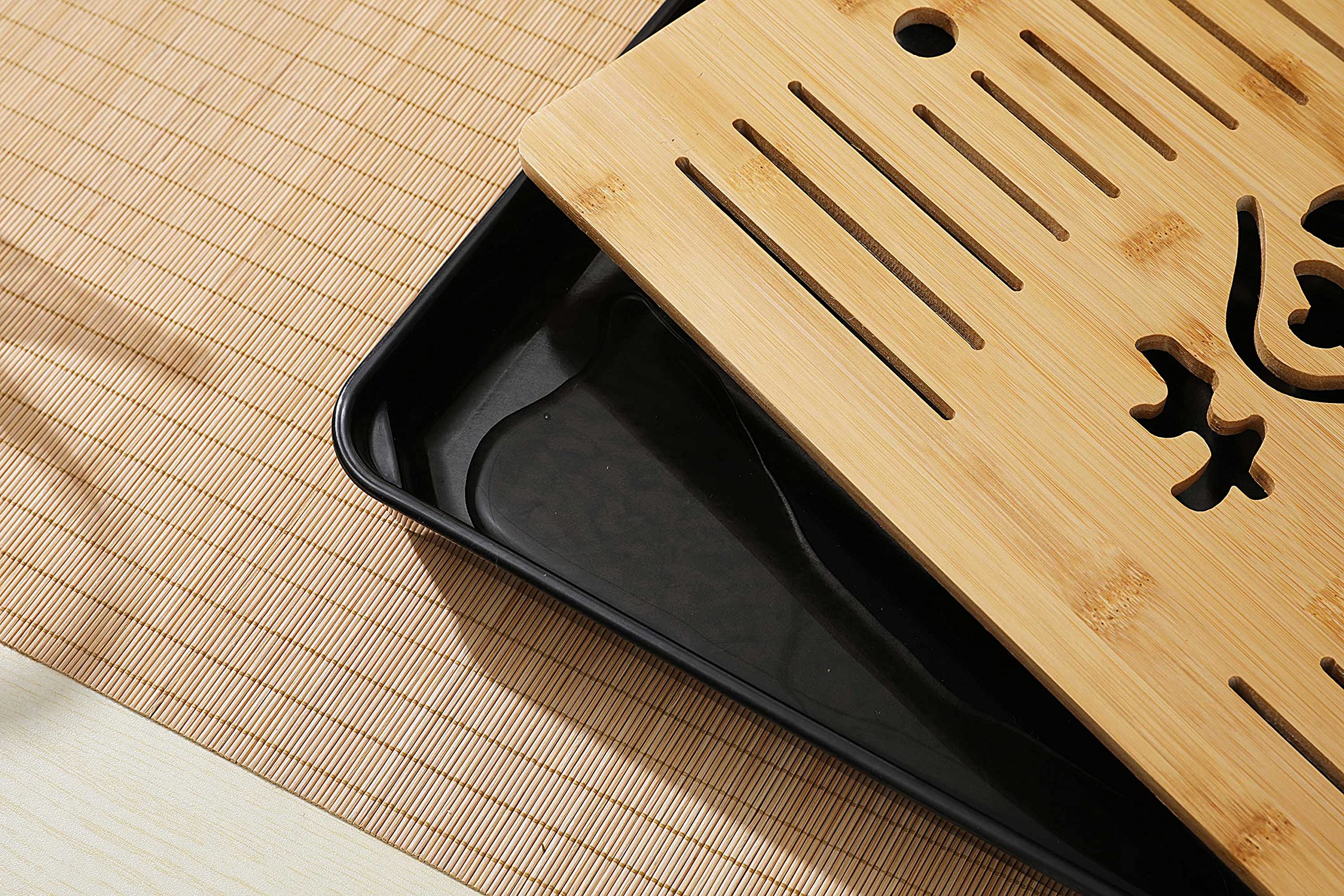Mose Cafolo Bamboo Furniture Gongfu Tea Tray Large Chinese Gongfu Tea Table Tray With Water Storage Tray Great Gift And For Home