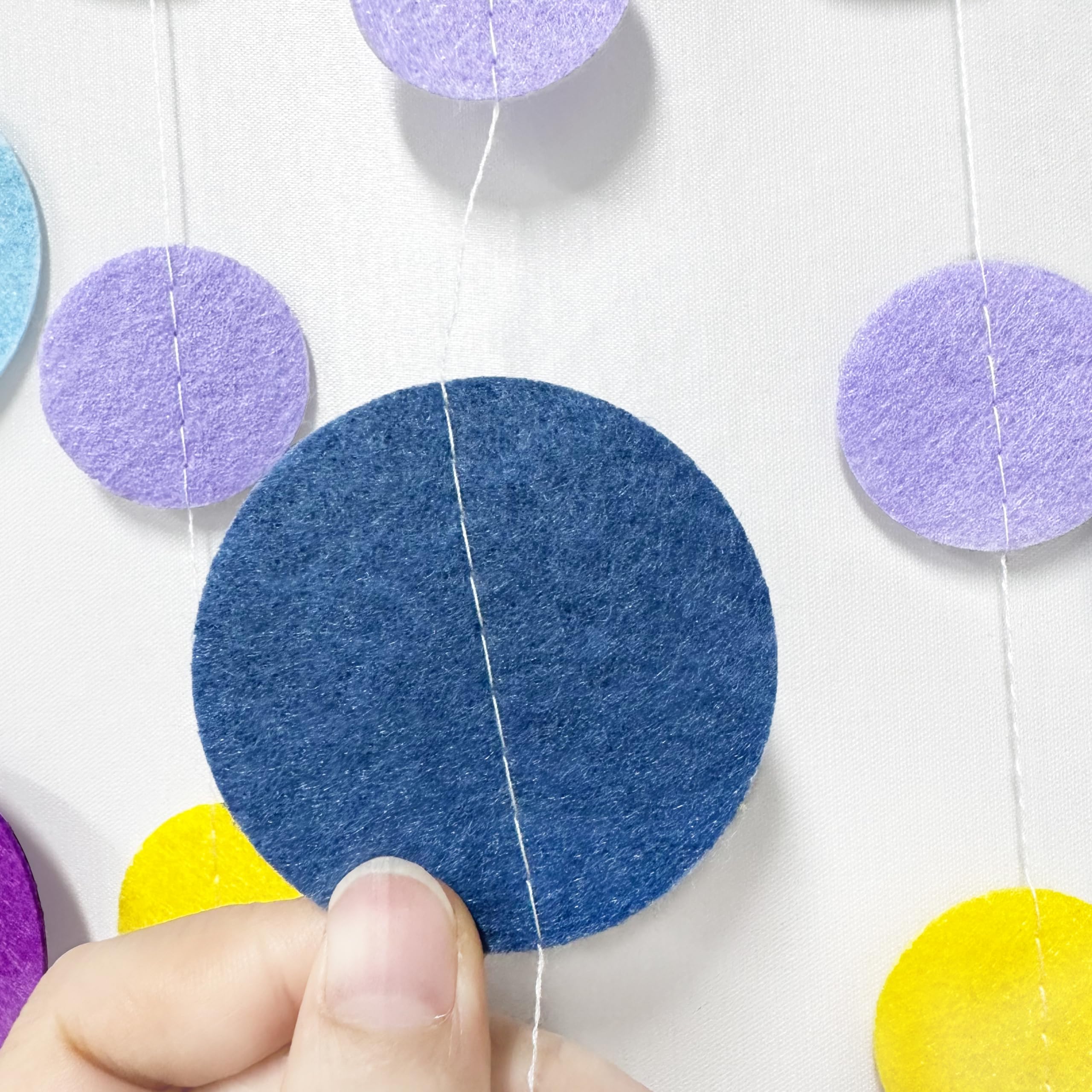 Oh Happy Day Decorations Navy Blue Yellow Purple Pink Boho Felt Circle Dot Garland Hanging Polka Dot Streamer For Classrooms Pre