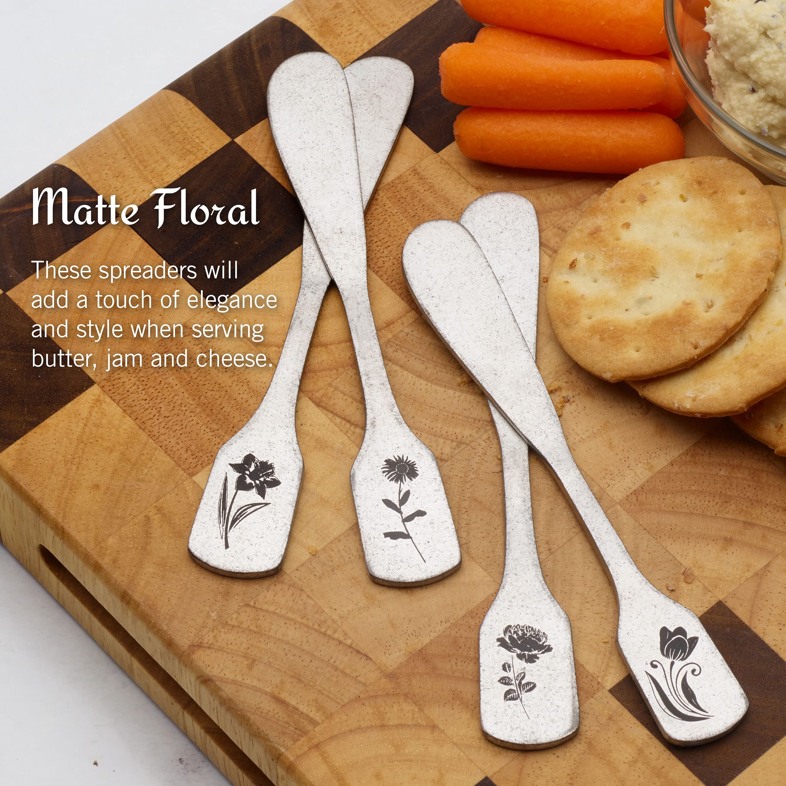 Towle Living Matte Floral Spreader Set, Set Of 4, Stainless Steel