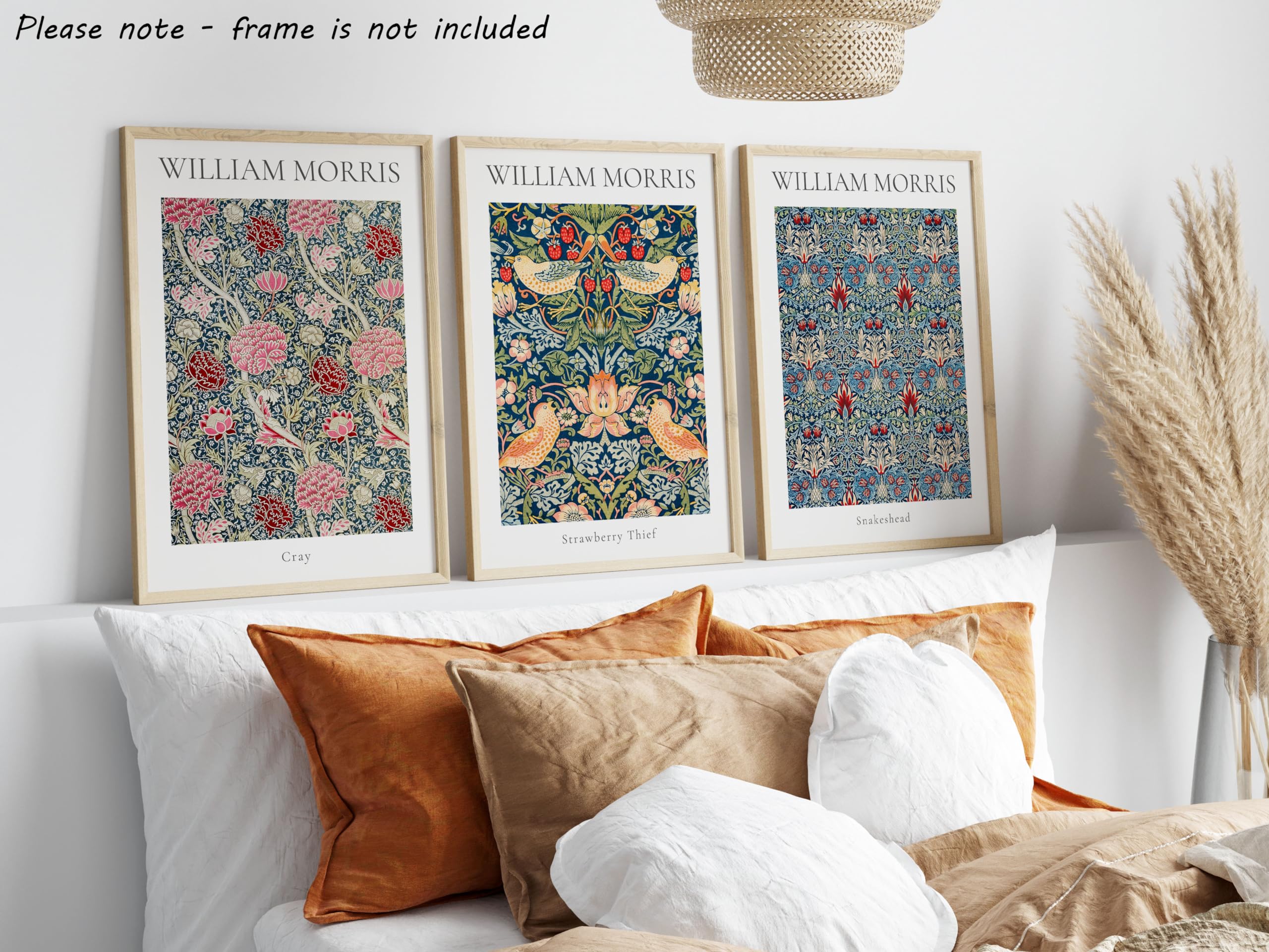 William Morris Set Of 3 Unframed Prints, Art Nouveau Home Decor, Vintage Art, Botanical Flower Poster, Cray Strawberry Thief Sna