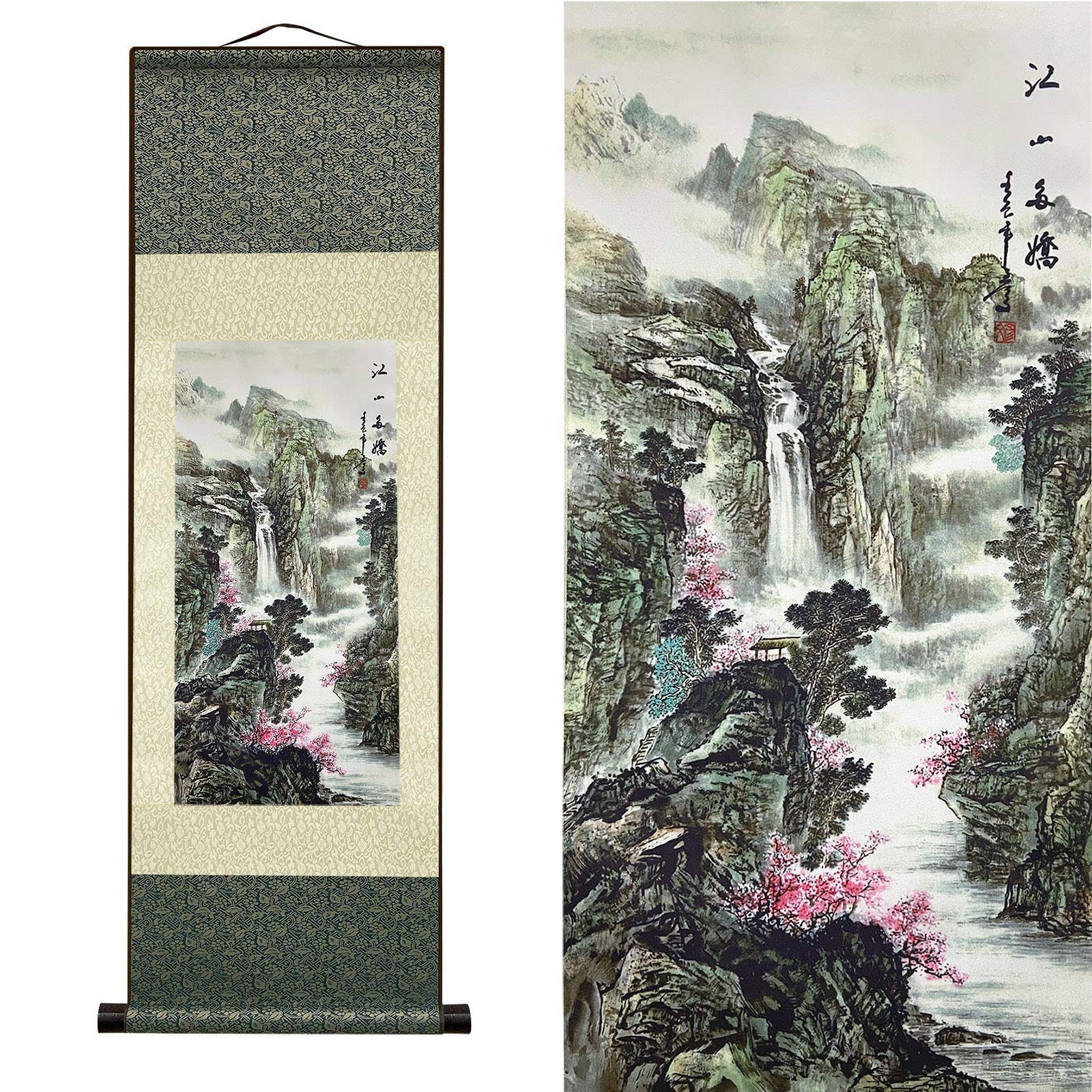 Atfart Asian Wall Decor Beautiful Silk Scroll Painting Jiangshan Duojiao - Our Land Is Rich In Beauty Oriental Decor Chinese Art