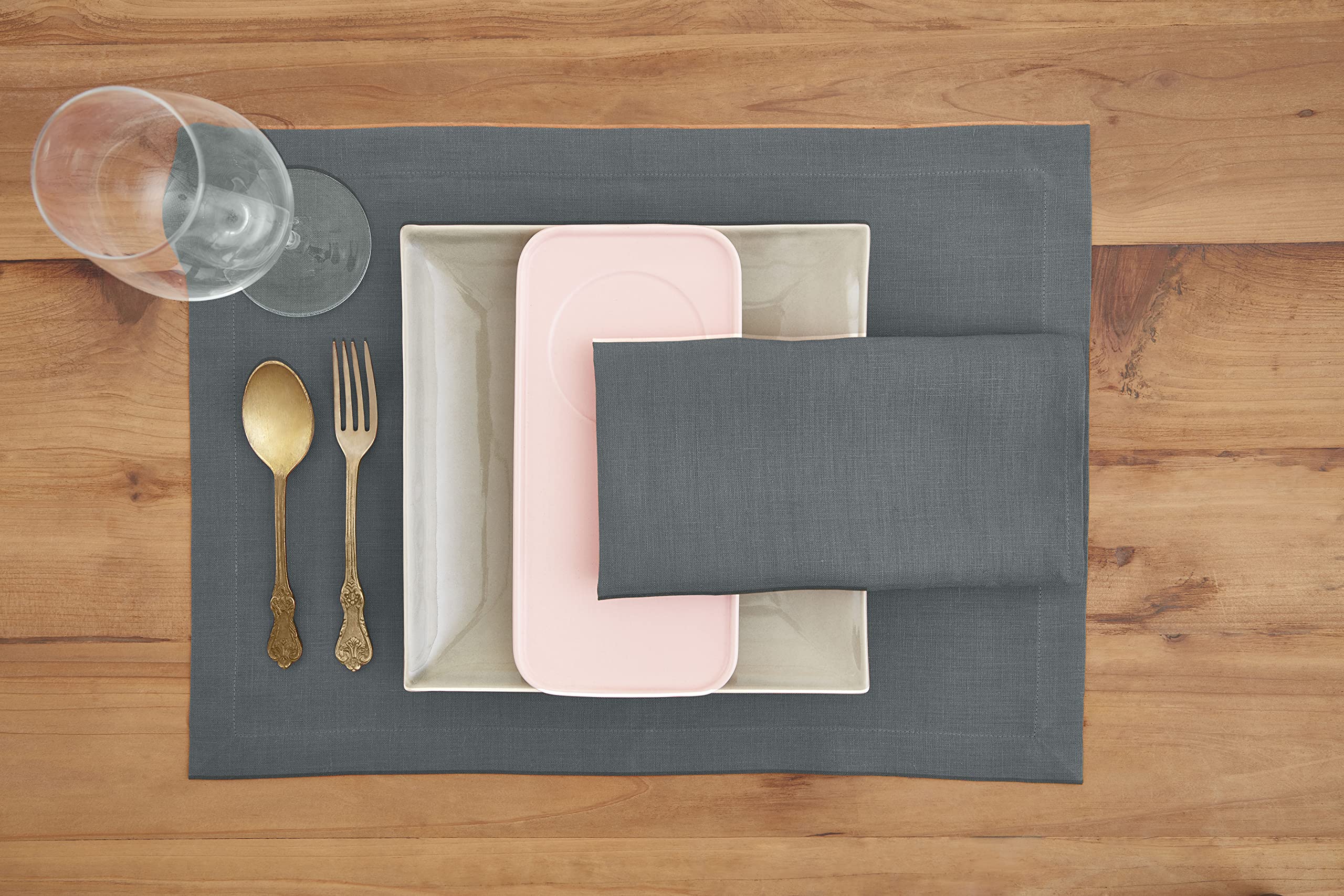 Solino Home Linen Dinner Napkins 20 X 20 Inch - 100% Pure Linen Dark Grey Cloth Napkins Set Of 4 - Fete, Handcrafted And Machine