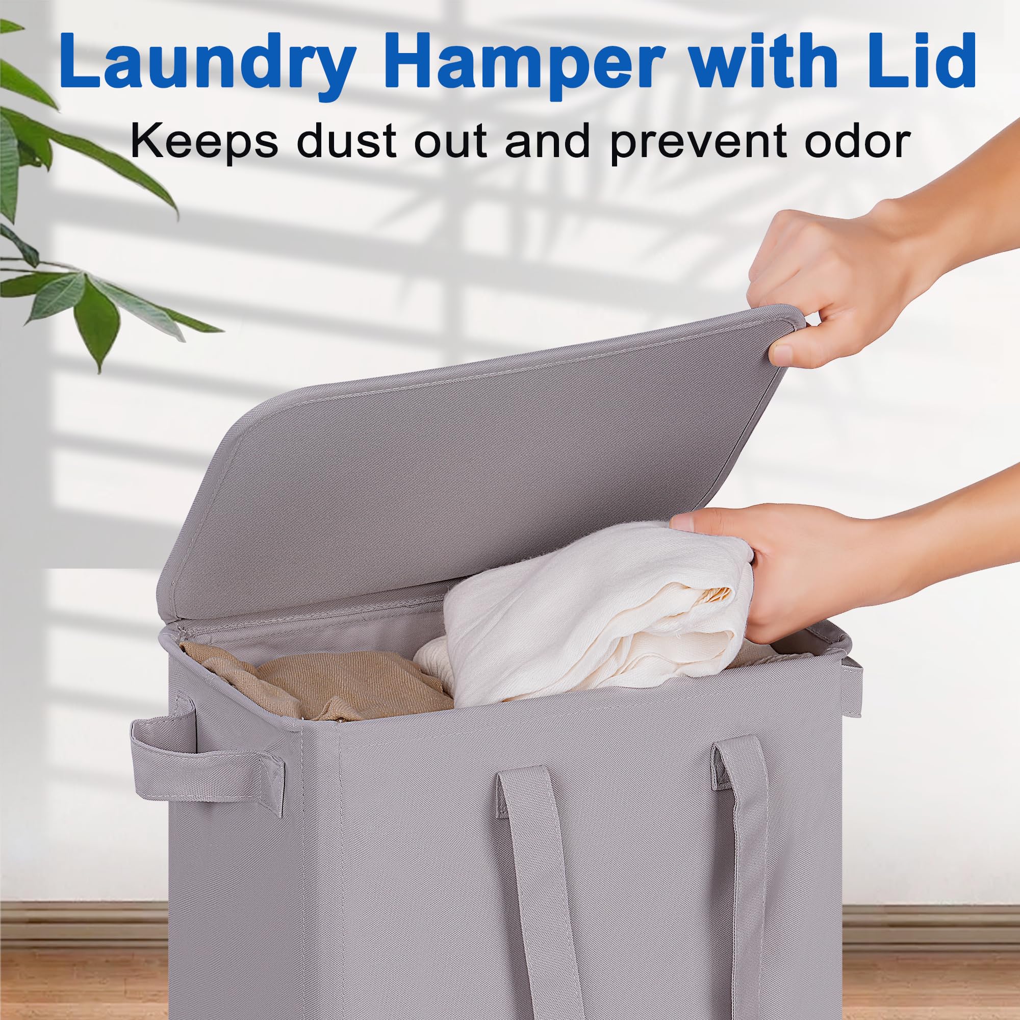 Vincona Slim Laundry Hamper With Lid And Wheels, Small Rolling Laundry Basket With Handle For Small Spaces, Tall Dirty Clothes H