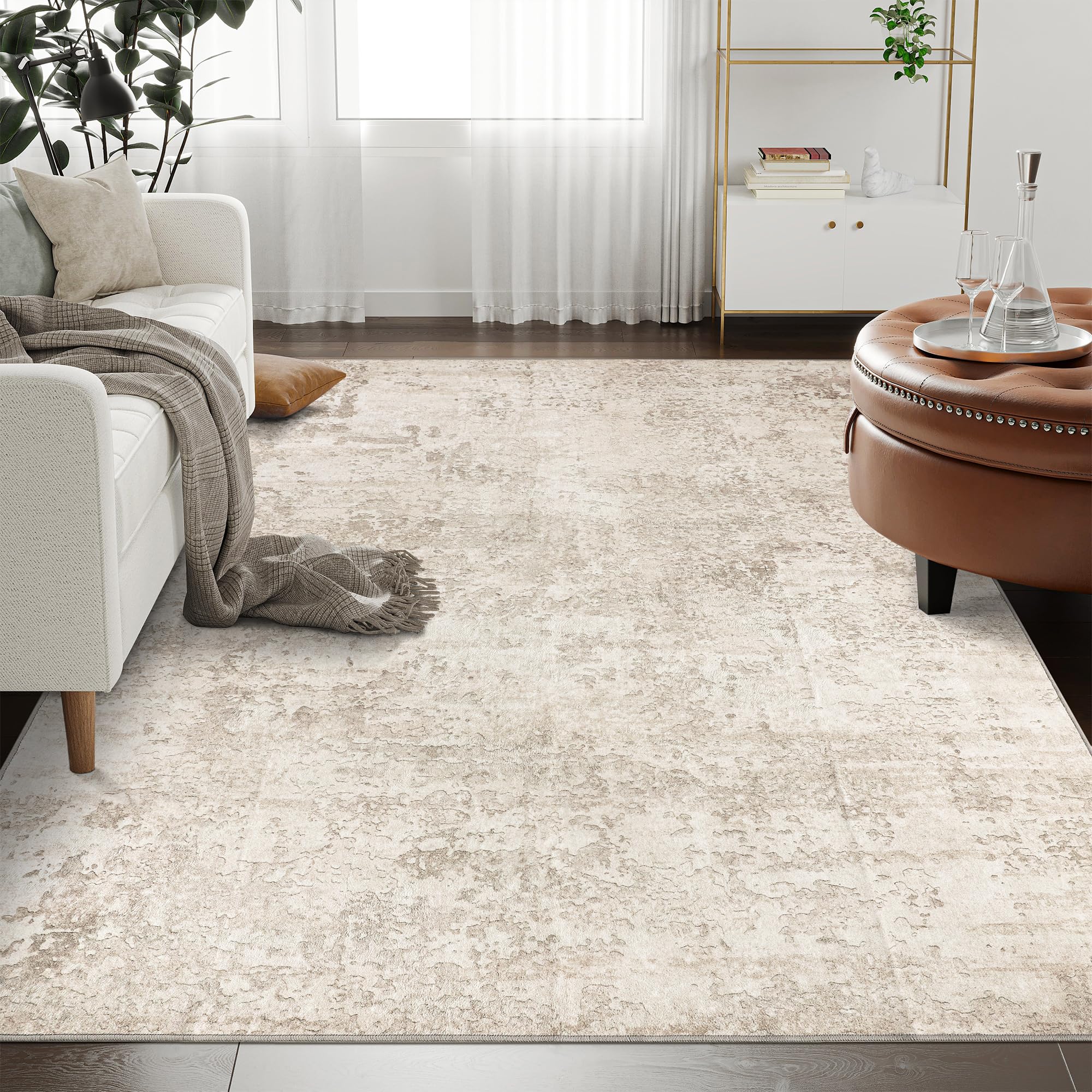 Art&Tuft Washable Rug, Anti-Slip Backing Abstract 8x10 Rug, Stain Resistant Rugs for Living Room, Foldable Machine Washable Area