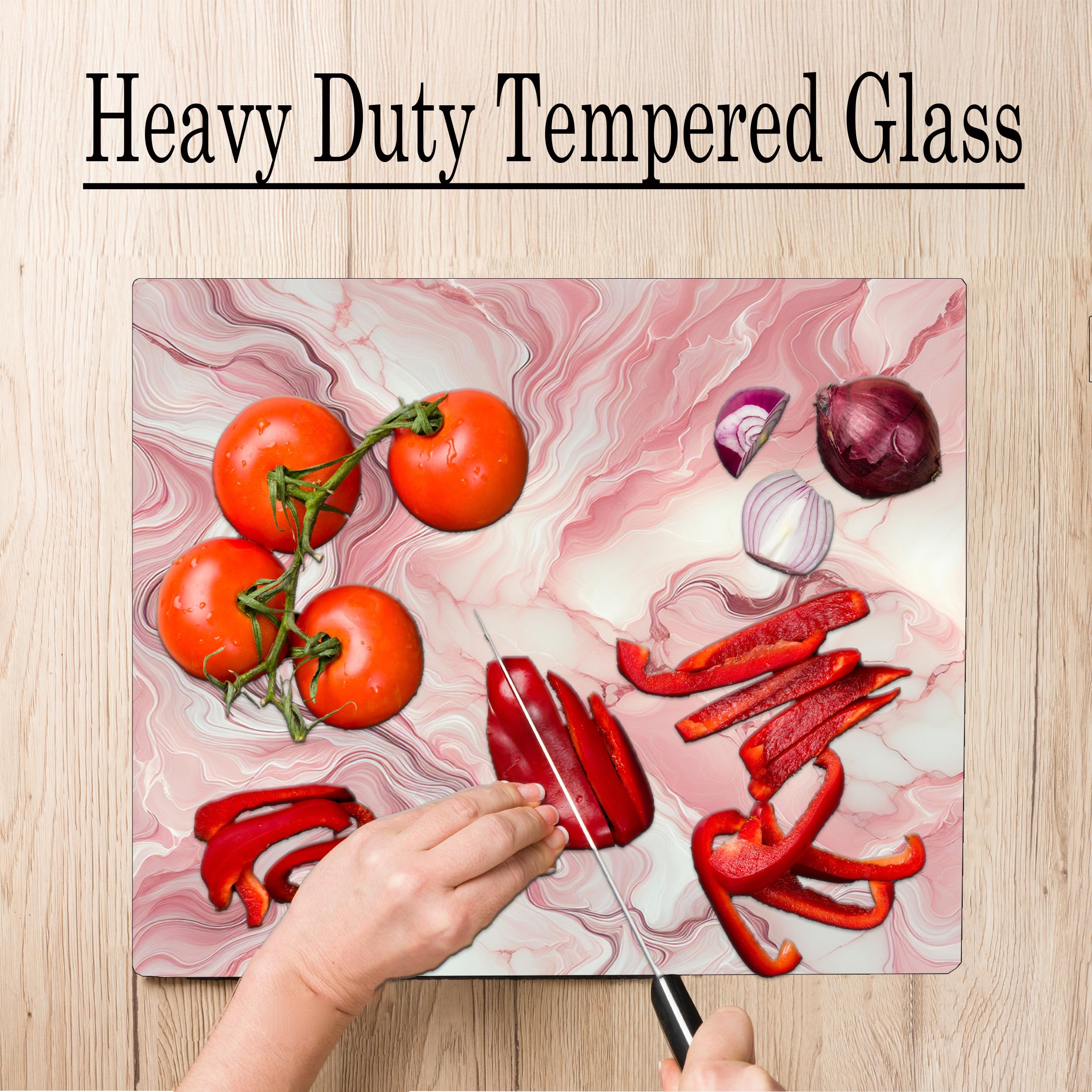 Pink Marble Kitchen Glass Cutting Board Ocean Decorative Gift Marbled Granite Stone Rock Gift For Her Mom Wife (Pink 1)