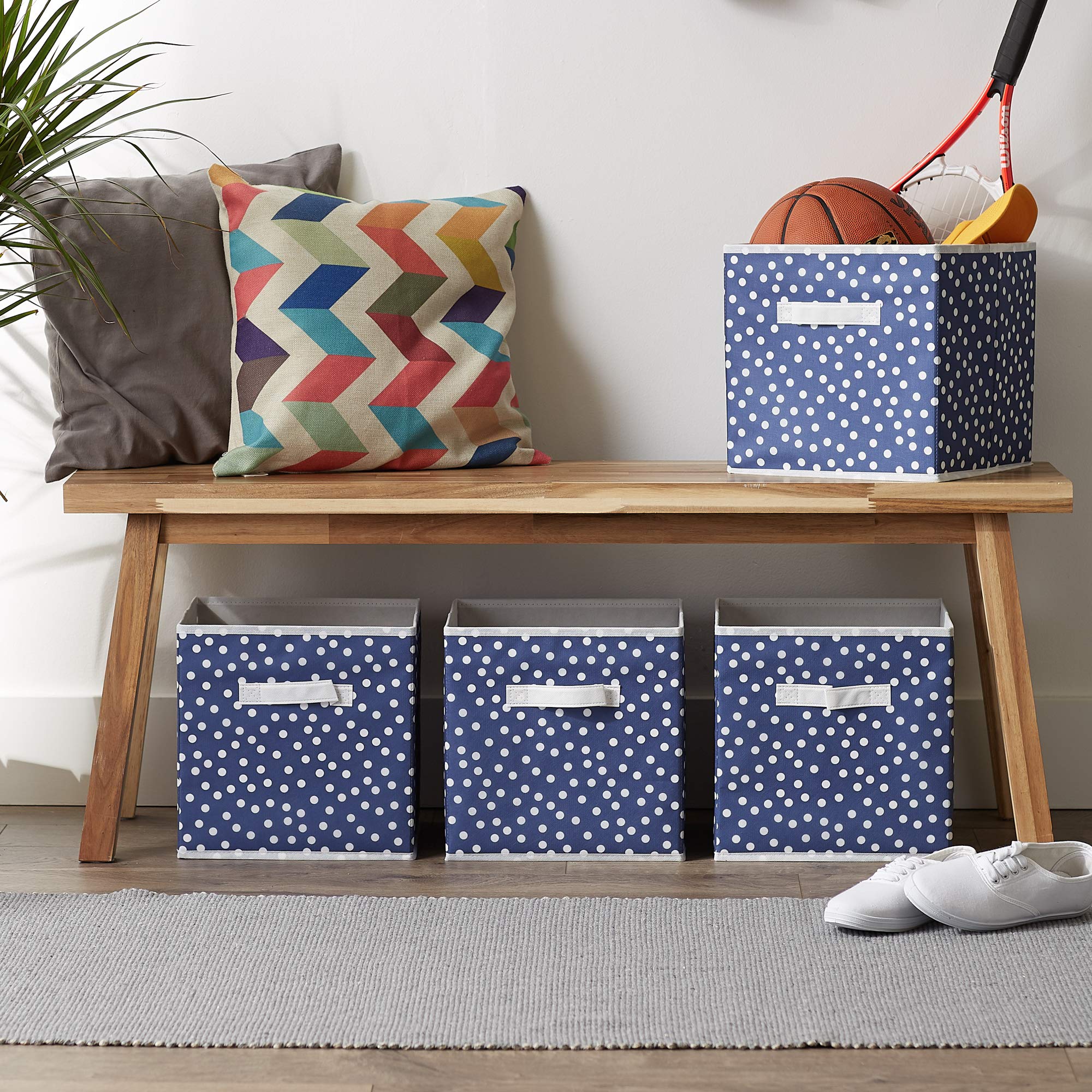 DII Non Woven Storage Collection Polka Dot Collapsible Bin  French Blue & White  Small Set  11x11x11 Cube  4 Piece