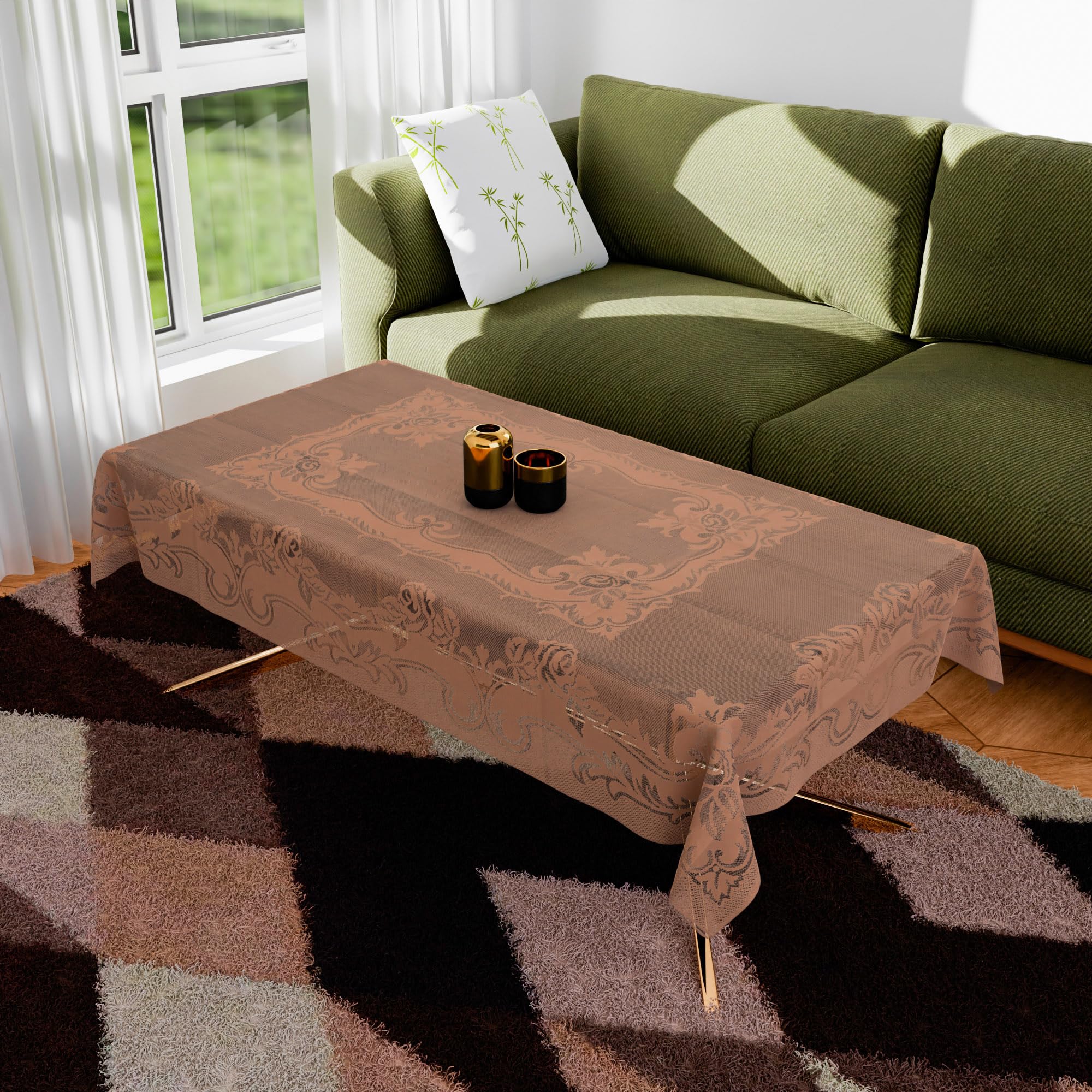 Kuber Industries Center Table Cover | Cotton 4Seater Table Cloth Cover | Self Gulmohar Vila Table Cover | Table Protector | Tab