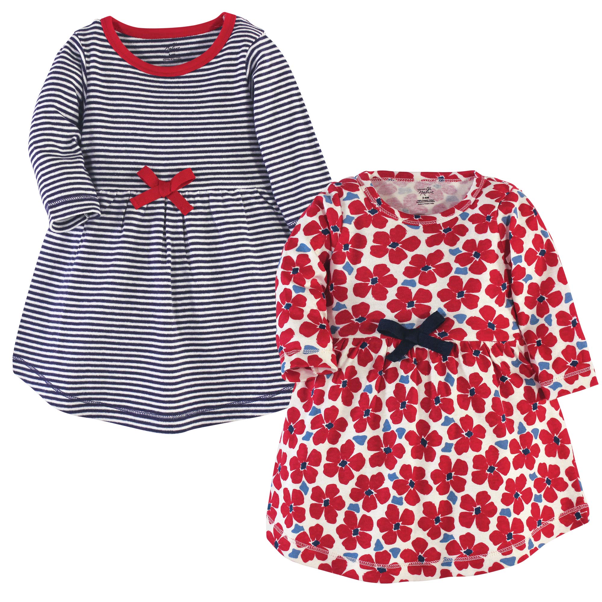 Touched By Nature Girls, Toddler, Baby And Womens Organic Cotton Short-Sleeve And Long-Sleeve Dresses, Red Flowers Long Sleeve,