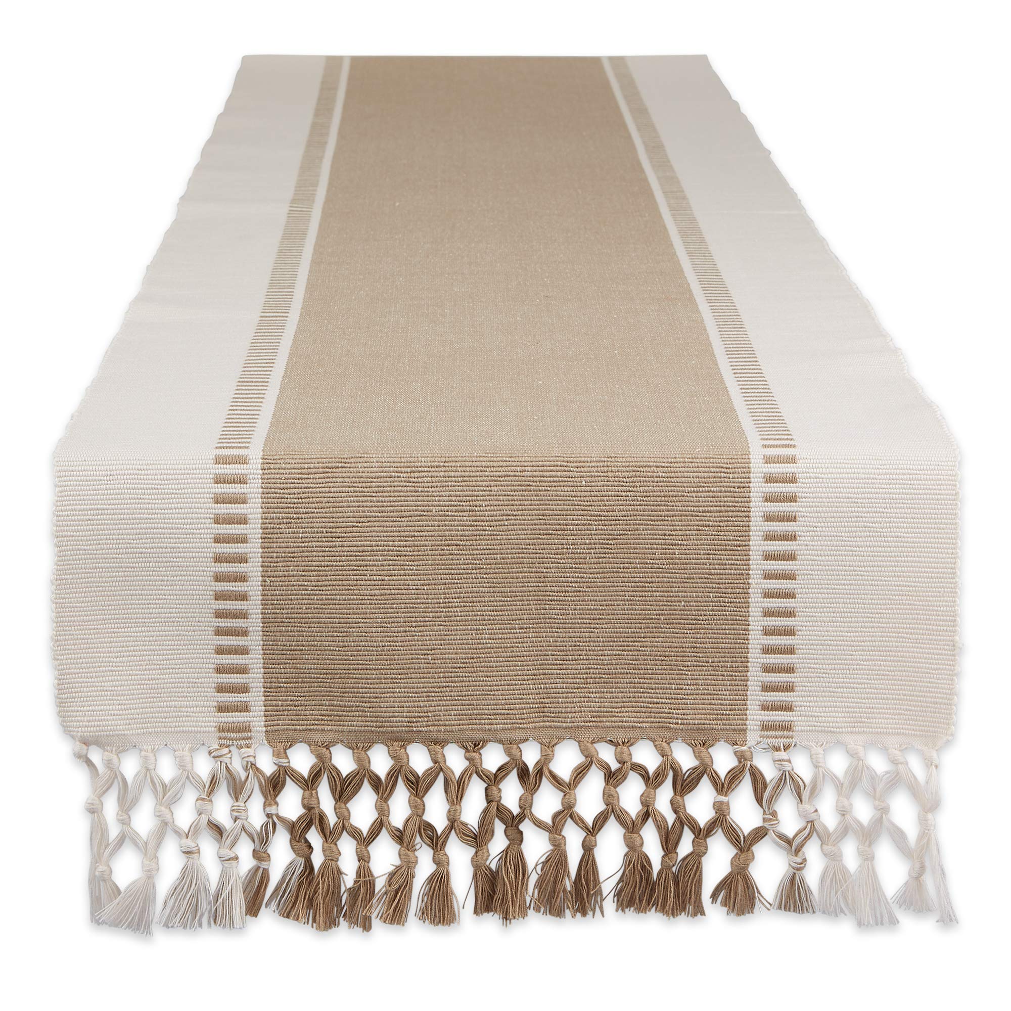 Dii Dobby Stripe Woven Table Runner, 13X108 (13X113.5, Fringe Included), Stone