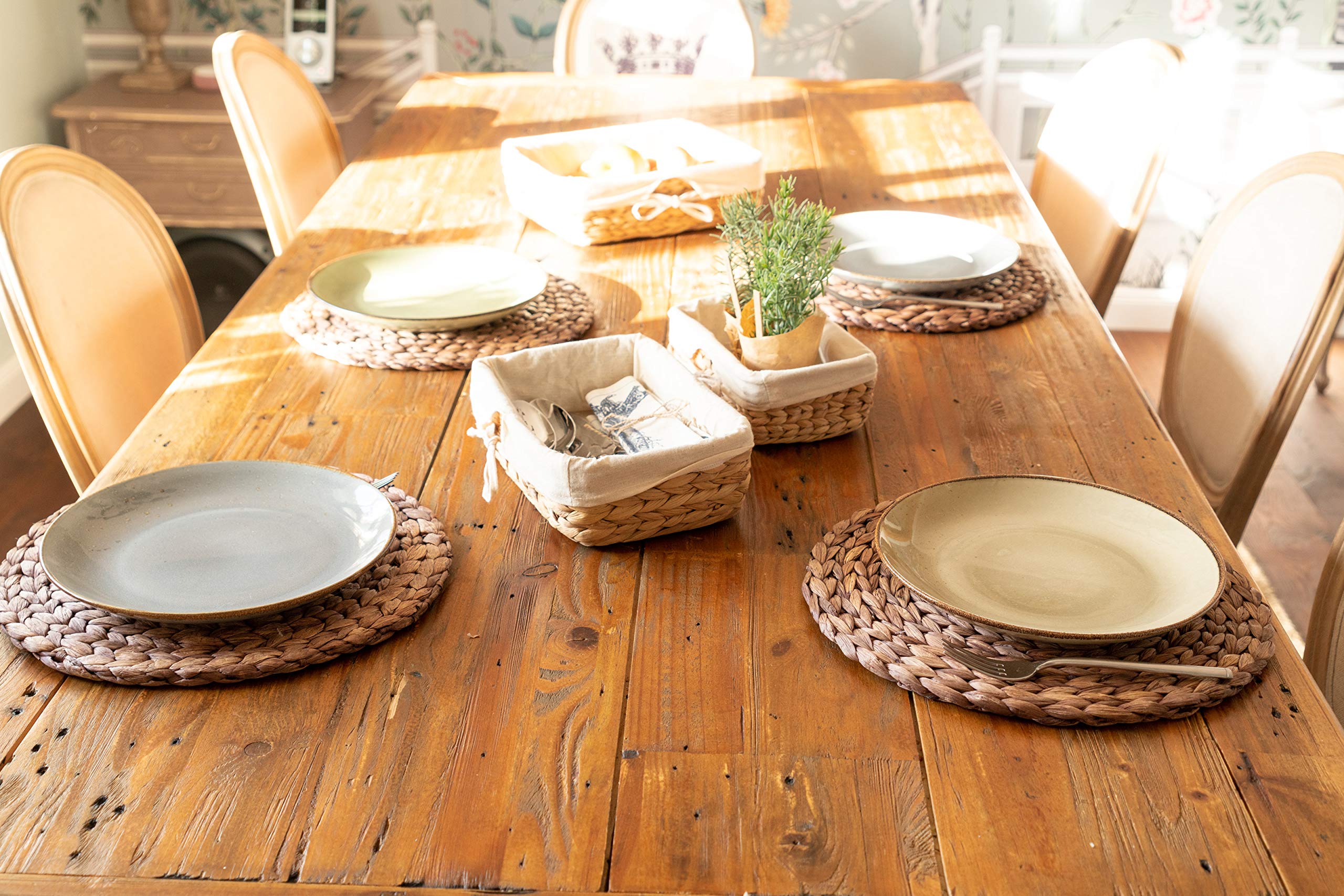 Decorasian Placemat Made Of Seagrass - Water Hyacinth, Set Of 6 Placemat Wipeable 13.8'' Table Mat Round Natural