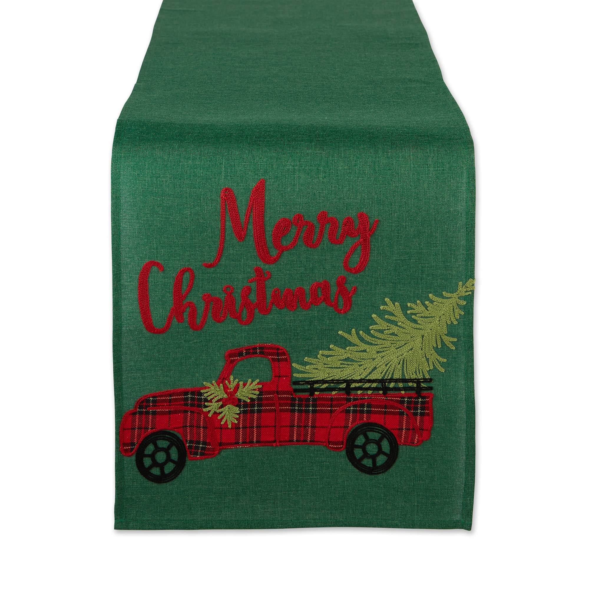 Dii Holiday Dining Table Decoration Embroidered Christmas Table Runner, 14X108, Plaid Christmas Truck