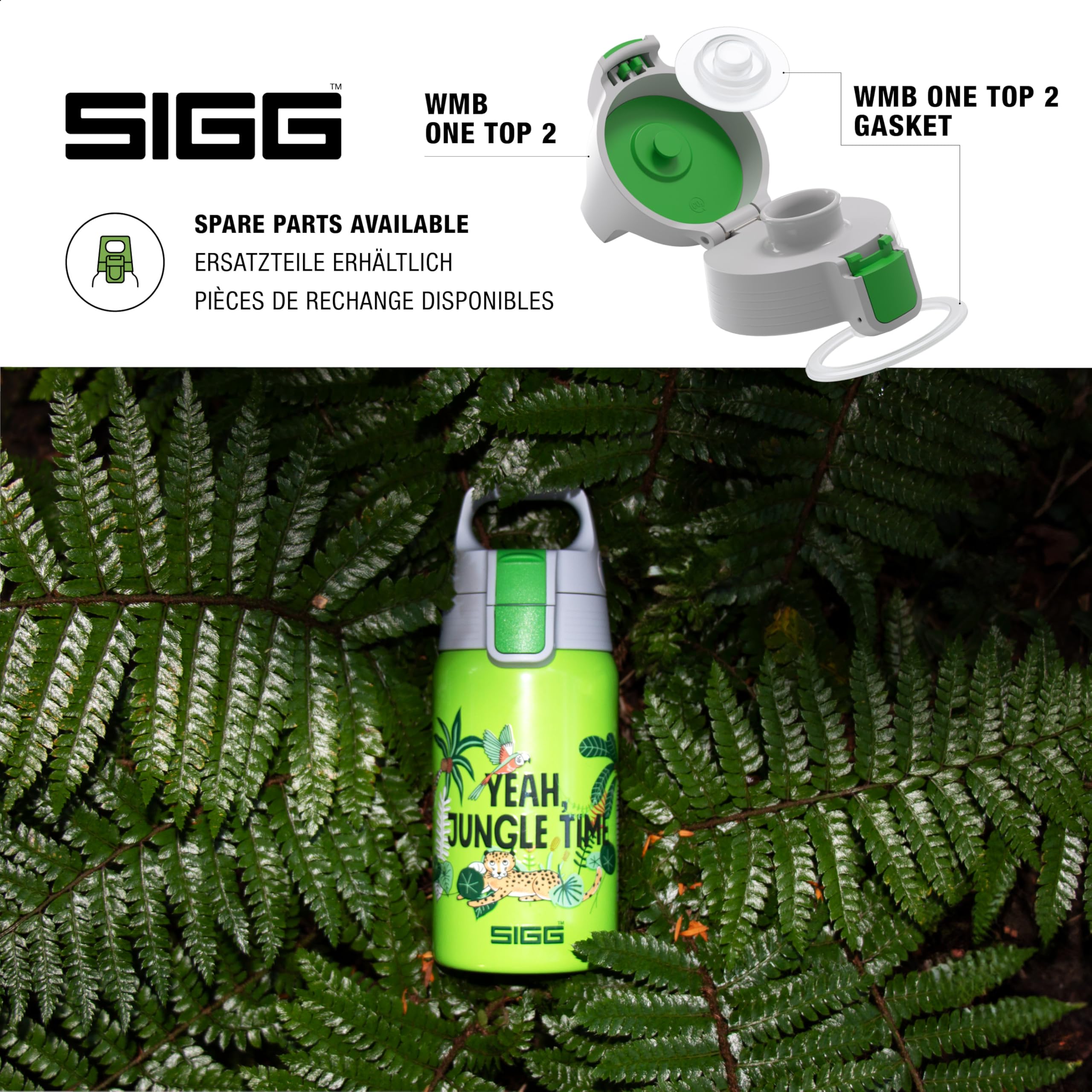 SIGG - Kids Water Bottle - Shield ONE Jungle - Leakproof - Lightweight - BPA Free - Stainless Steel - Green With Leopard - 17 Oz