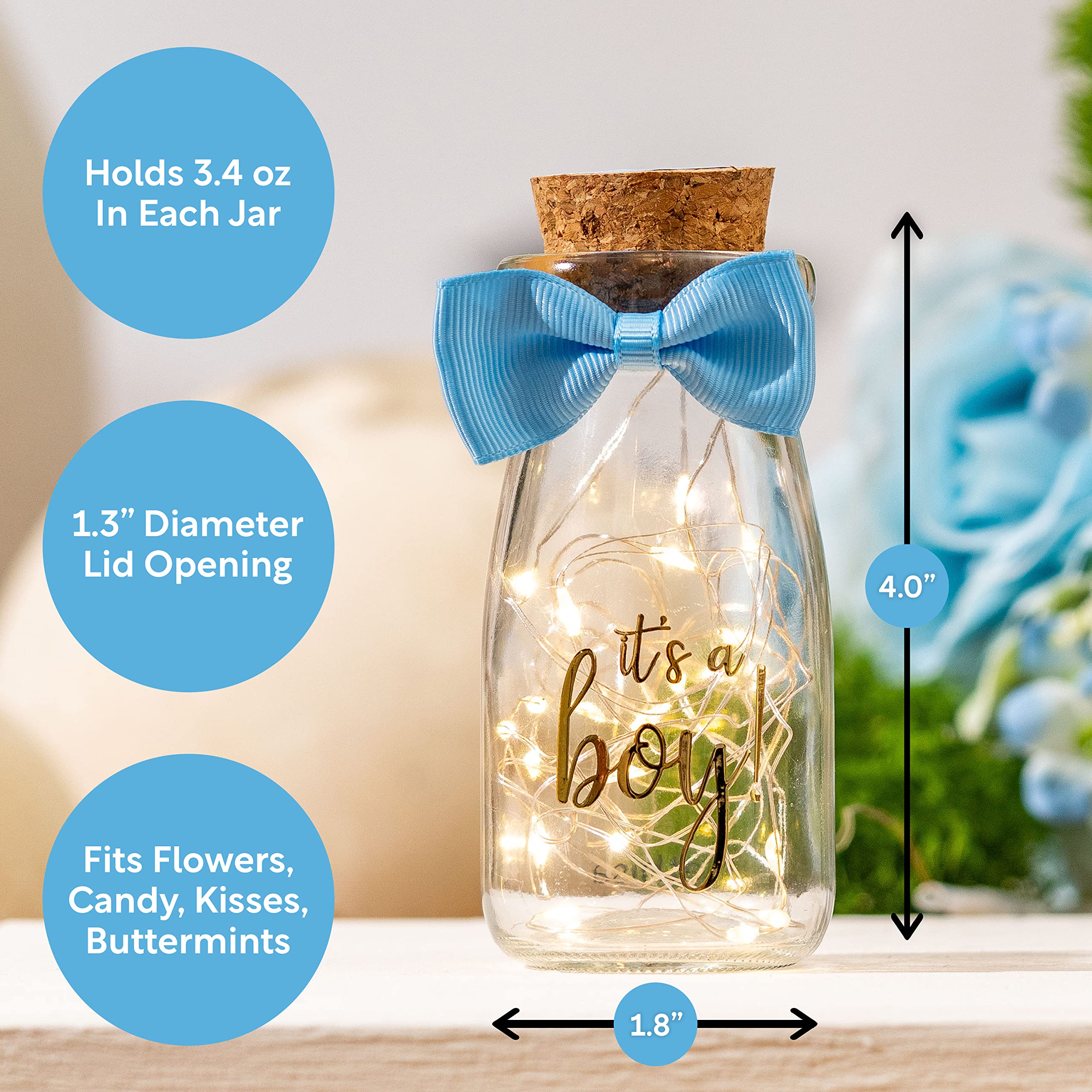 Ethisa 96 Pack It'S A Boy Milk Glass Bottles With Ribbons And Stickers - Vintage Baby Shower Favors For Guests And Table Centerp