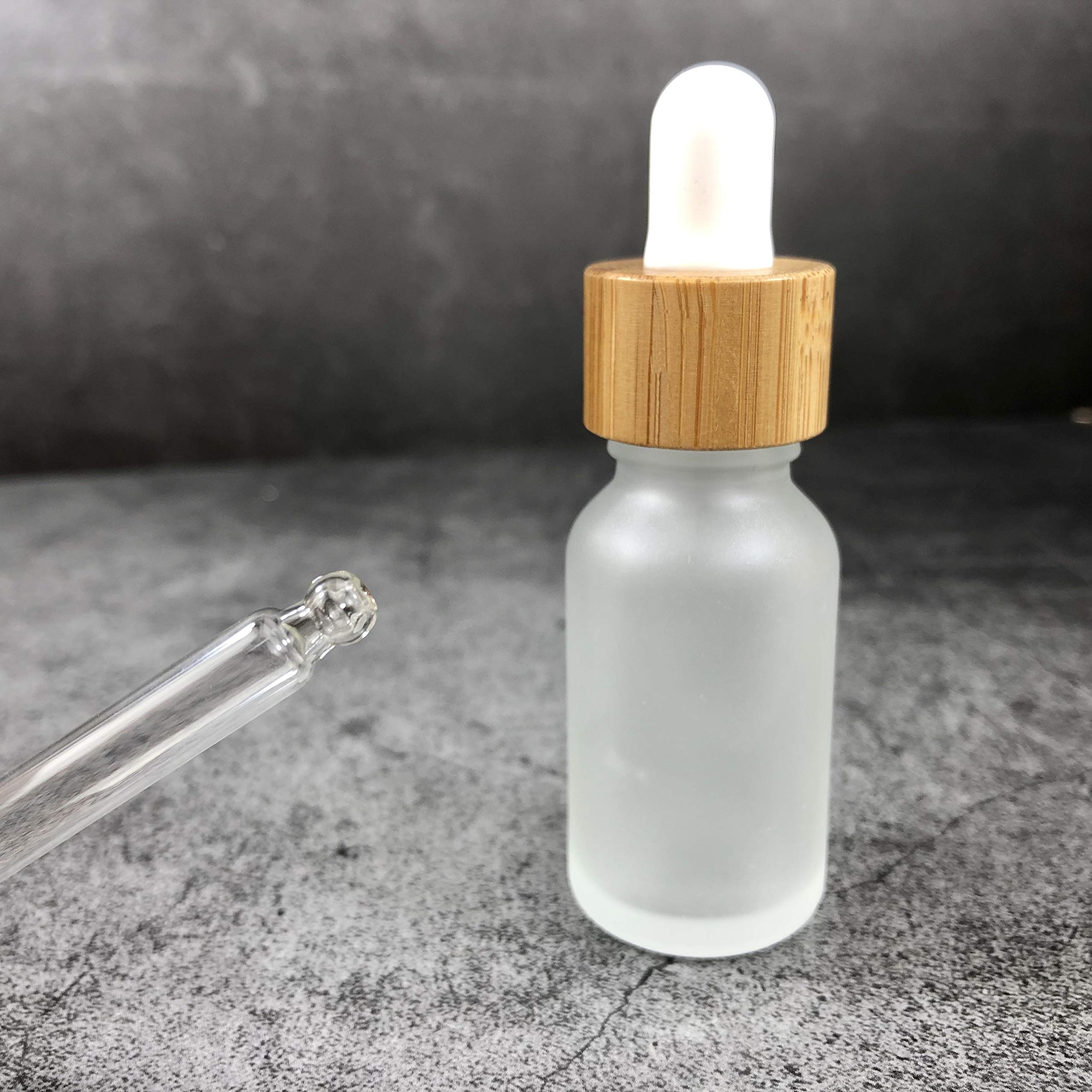 4 Pcs Bamboo Frosted Glass Eye Dropper Bottle,Empty Essential Oil Bottles With Pure Glass Pipettes,Bamboo Cap Makeup Travel Cosm