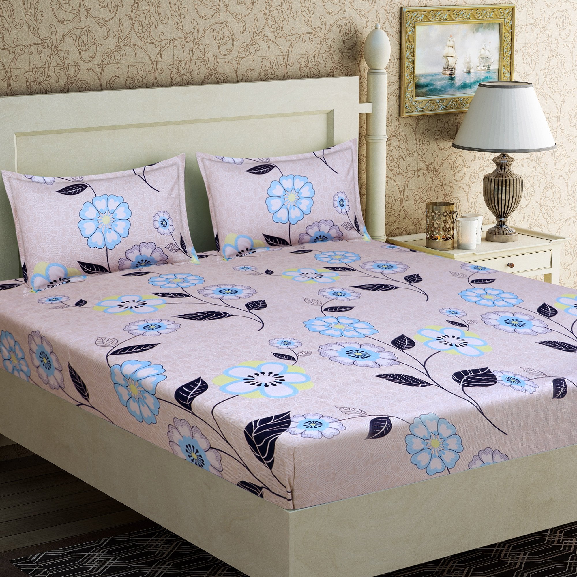 Good Homes Calendina 160 Tc Microfiber Double Bedsheet With 2 Pillow Covers Multicolor