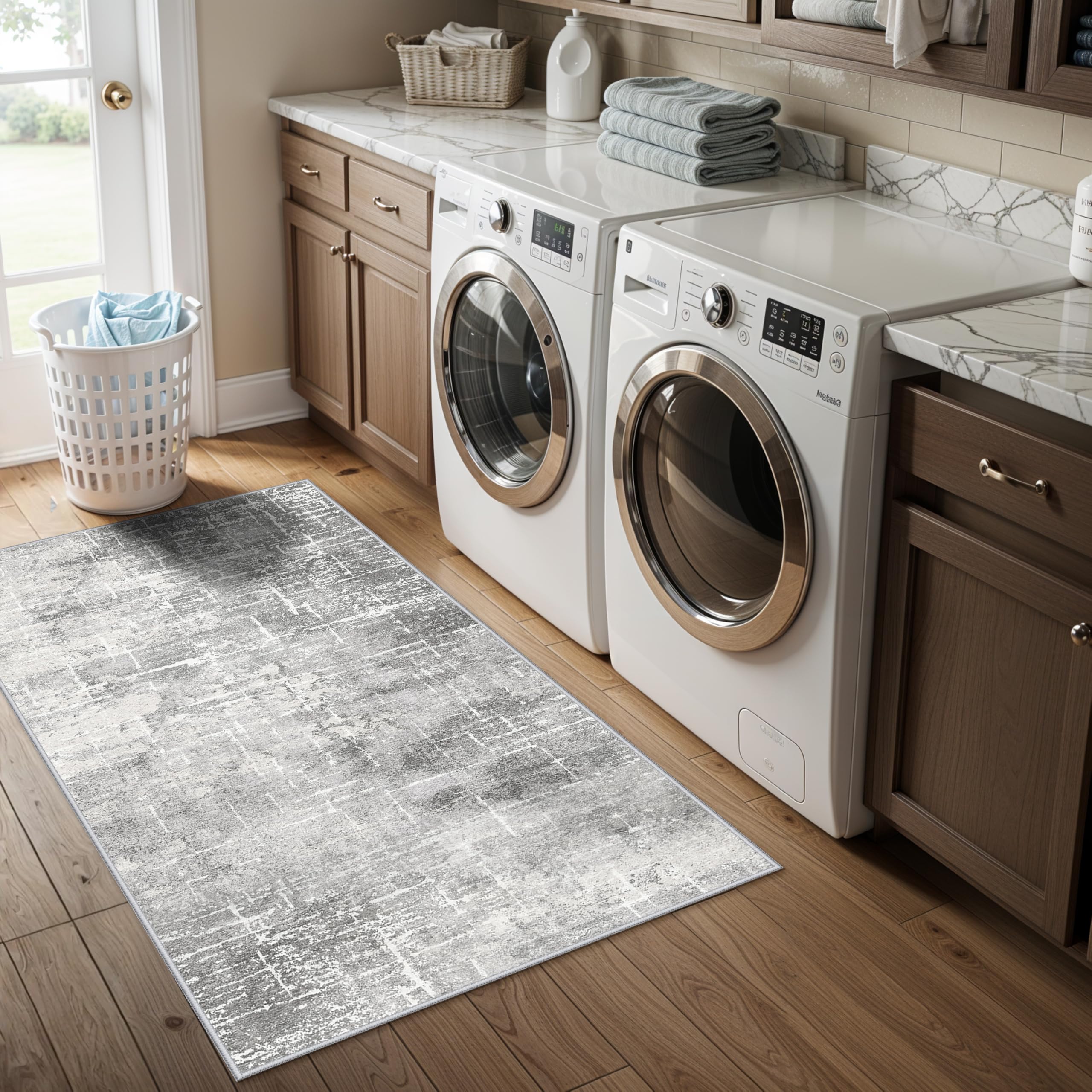 Washable 2x4 Entryway Area Rugs: Non-Slip Abstract Water Resistant Kitchen Rug Durable Doormat Soft Bedroom Carpet Indoor Low Pi