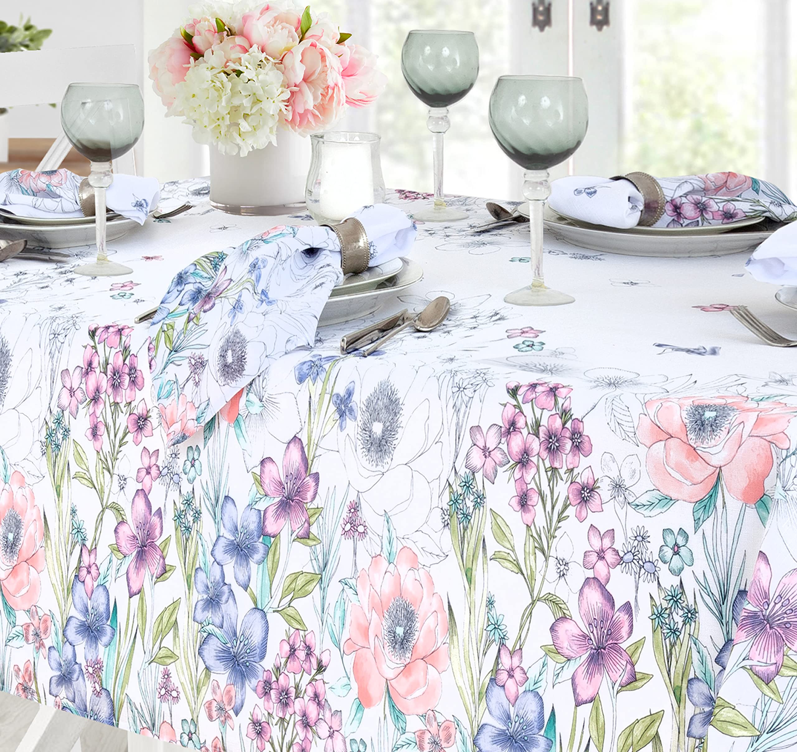 Newbridge Easter Garden Breeze Square Fabric Napkins, Set Of 8 Napkins, Easy Care And Stain Resistant Fabric Napkins For Holiday