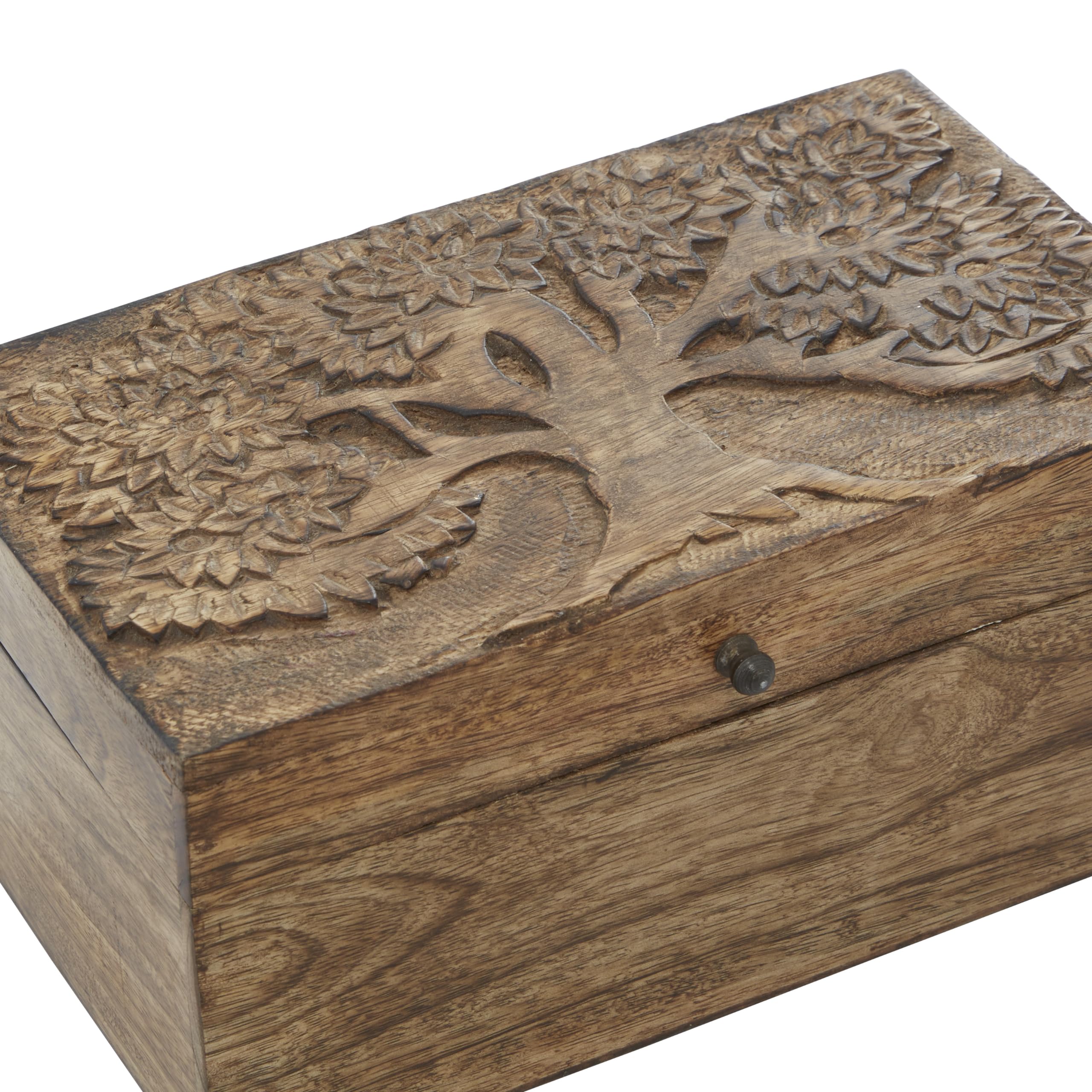 Deco 79 Mango Wood Floral Handmade Decorative Box Decorative Keepsake Boxes with Hinged Lid, Set of 3 Storage Boxes 8, 10, 12W,